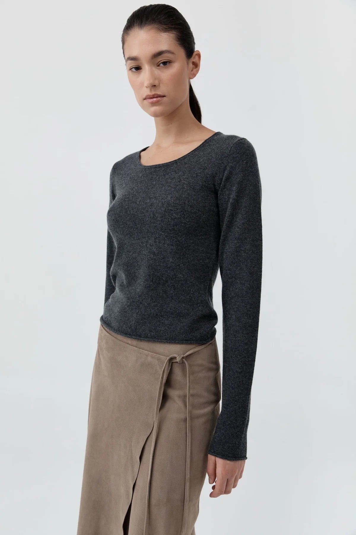 Fine Merino Wool Long Sleeve Top in Charcoal Melange by St. Agni-St. Agni-Idlewild-Cincinnati