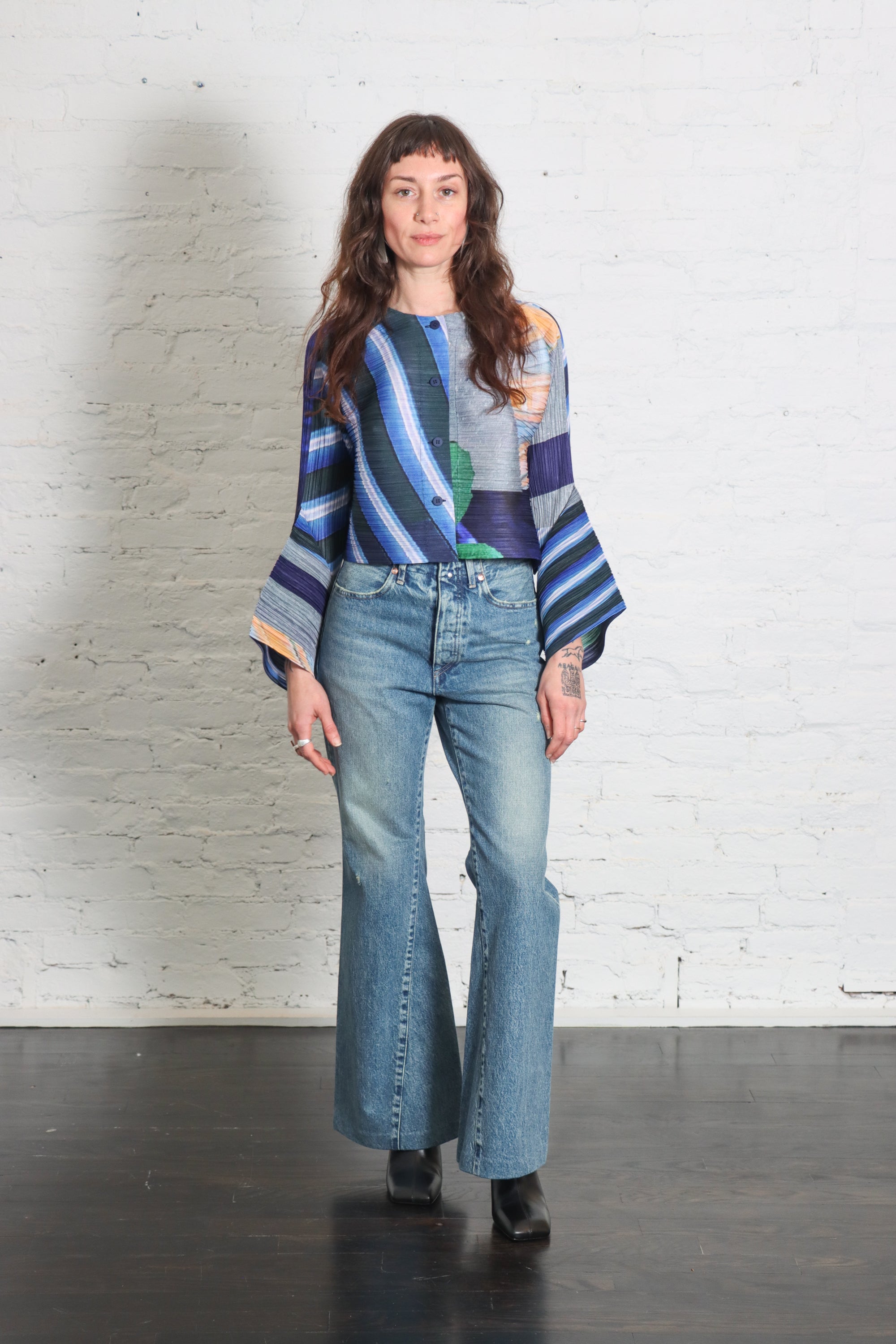 Flare Jean Trouser in Green Blue by Tanaka Denim – Idlewild
