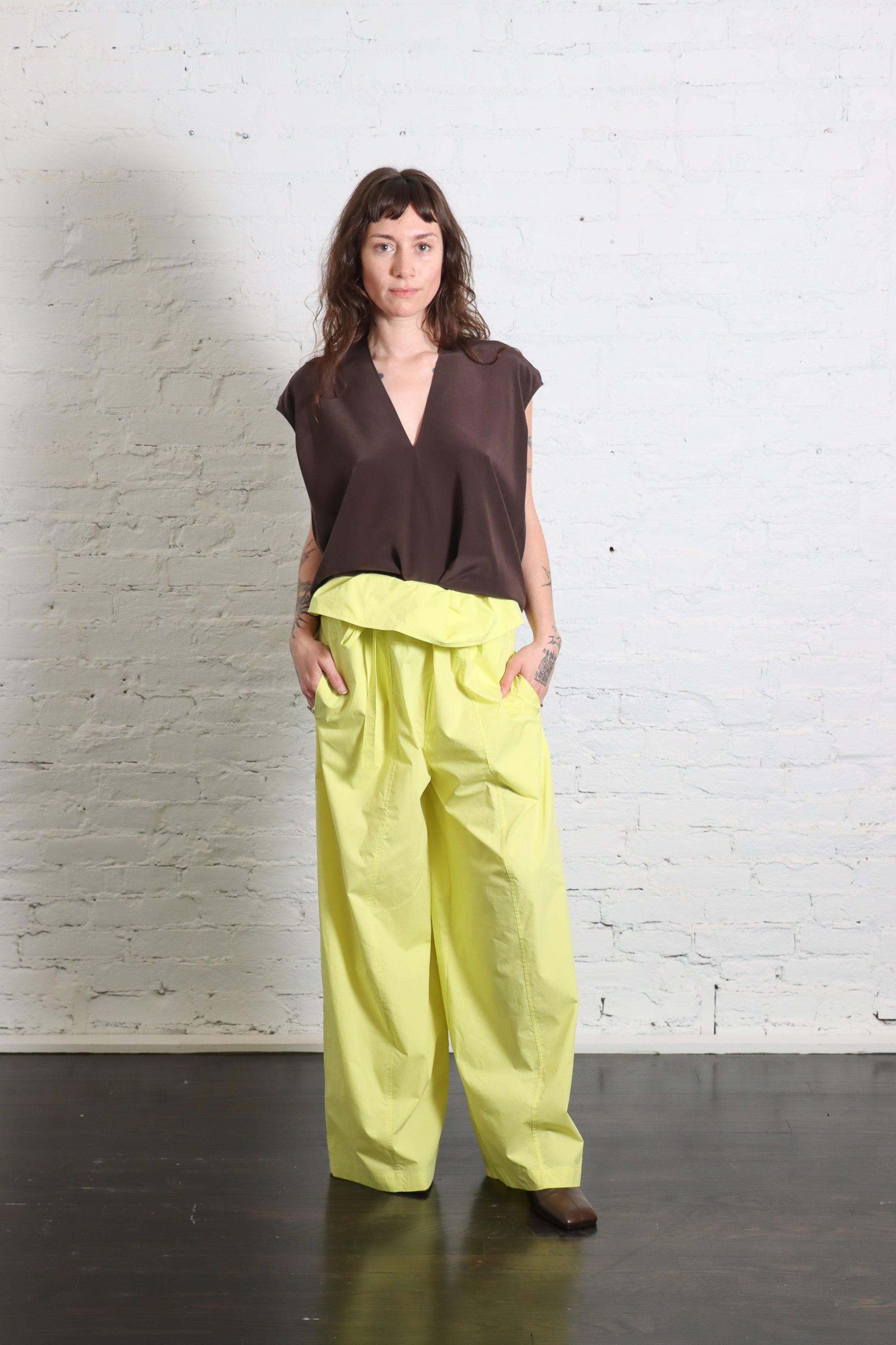 Folded Waist Pant in Limone by Alysi-Alysi-Idlewild-Cincinnati
