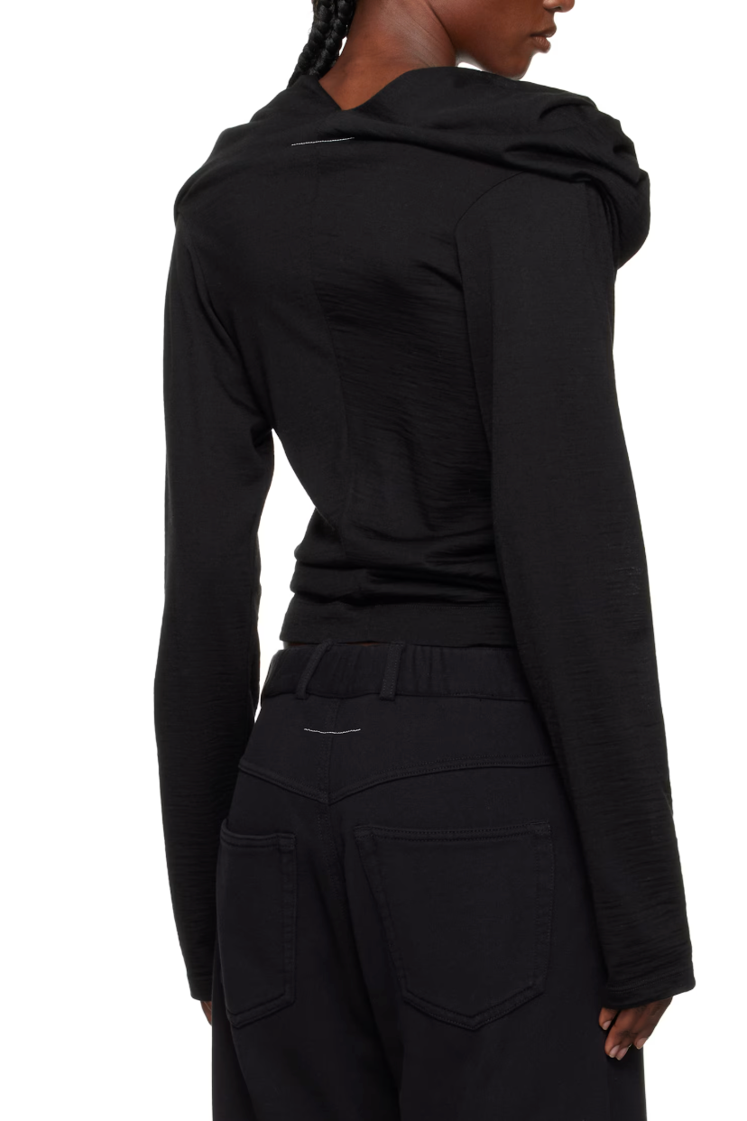 Folded Wool Long Sleeved Top in Black by MM6 Maison Margiela-Tops-MM6-Idlewild
