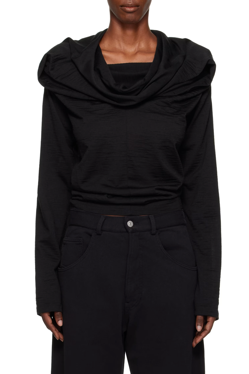 Folded Wool Long Sleeved Top in Black by MM6 Maison Margiela-Tops-MM6-Idlewild