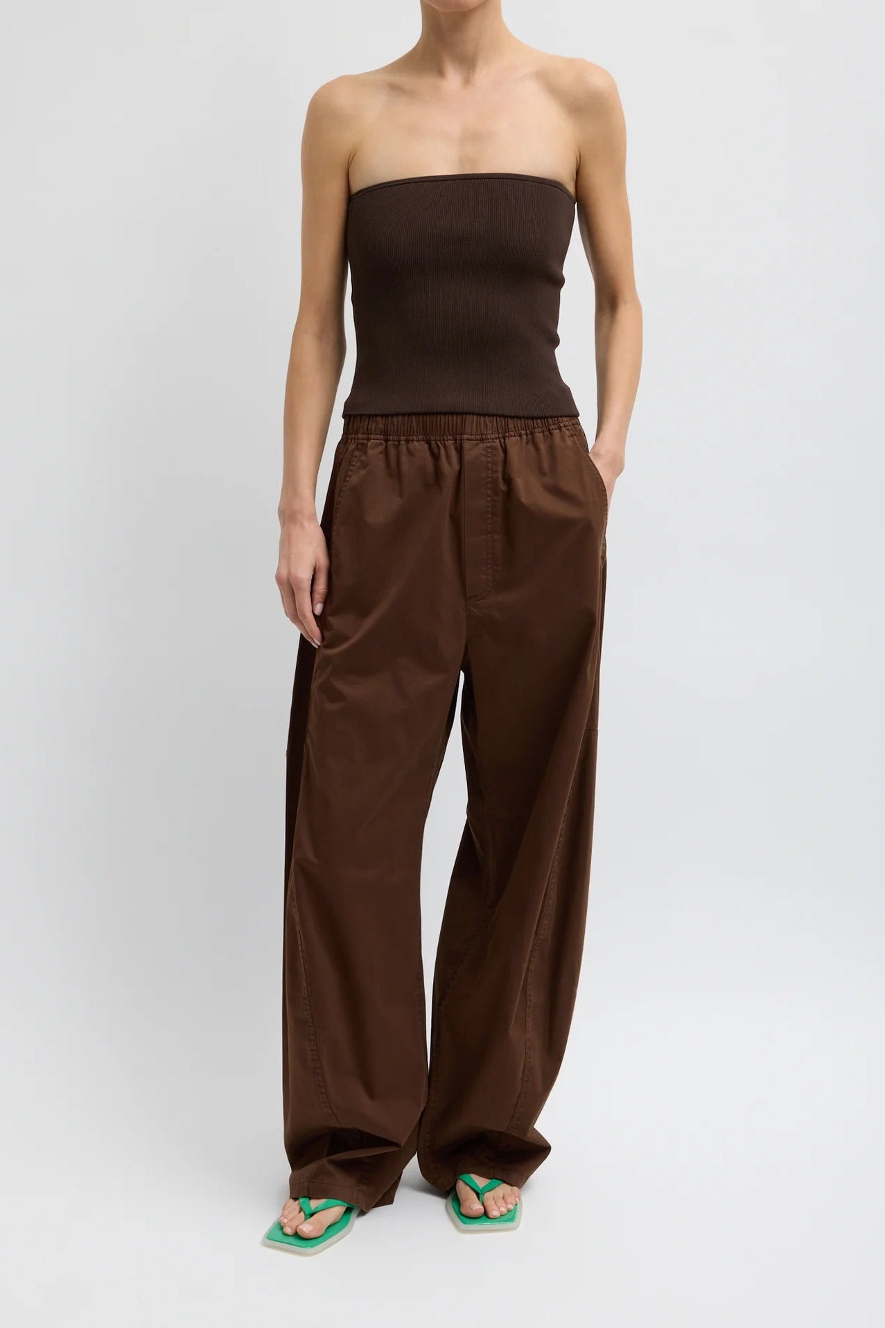 Garment Dyed Silky Cotton Winslow Pull-On Pant in Brown by Tibi-Tibi-Idlewild-Cincinnati