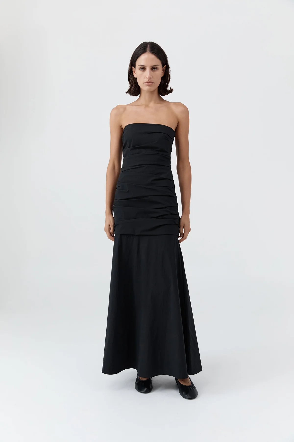 Gathered Strapless Longline Dress in Black by St. Agni-Dresses-St. Agni-Idlewild