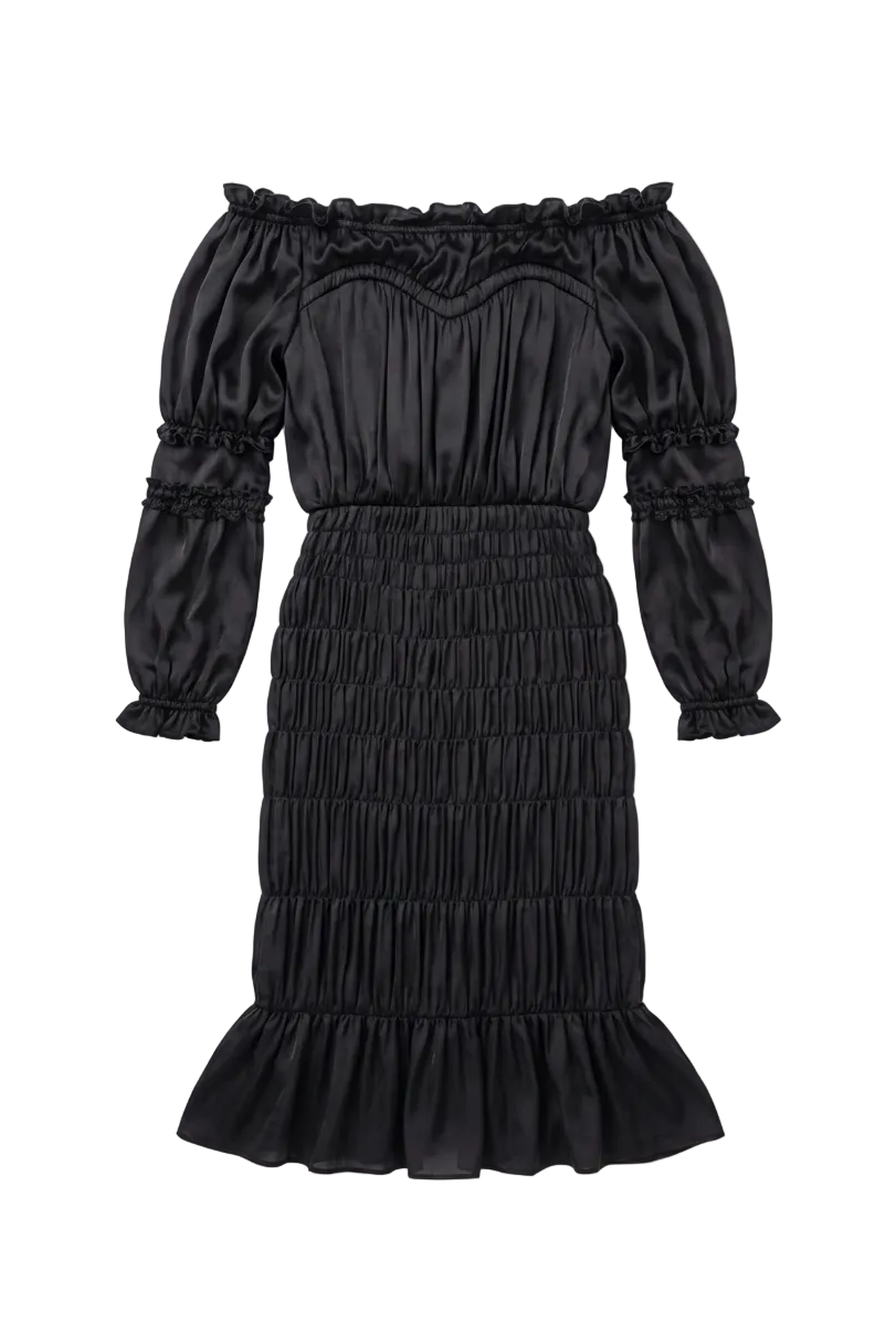 Silk Shirred Dress in Black by Calle Evans - Idlewild