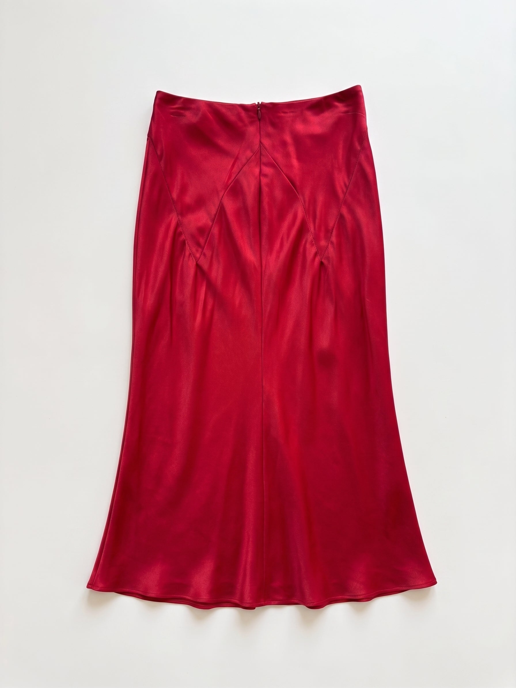 Silk Slip Skirt with Diamond Seaming in Red by Calle Evans