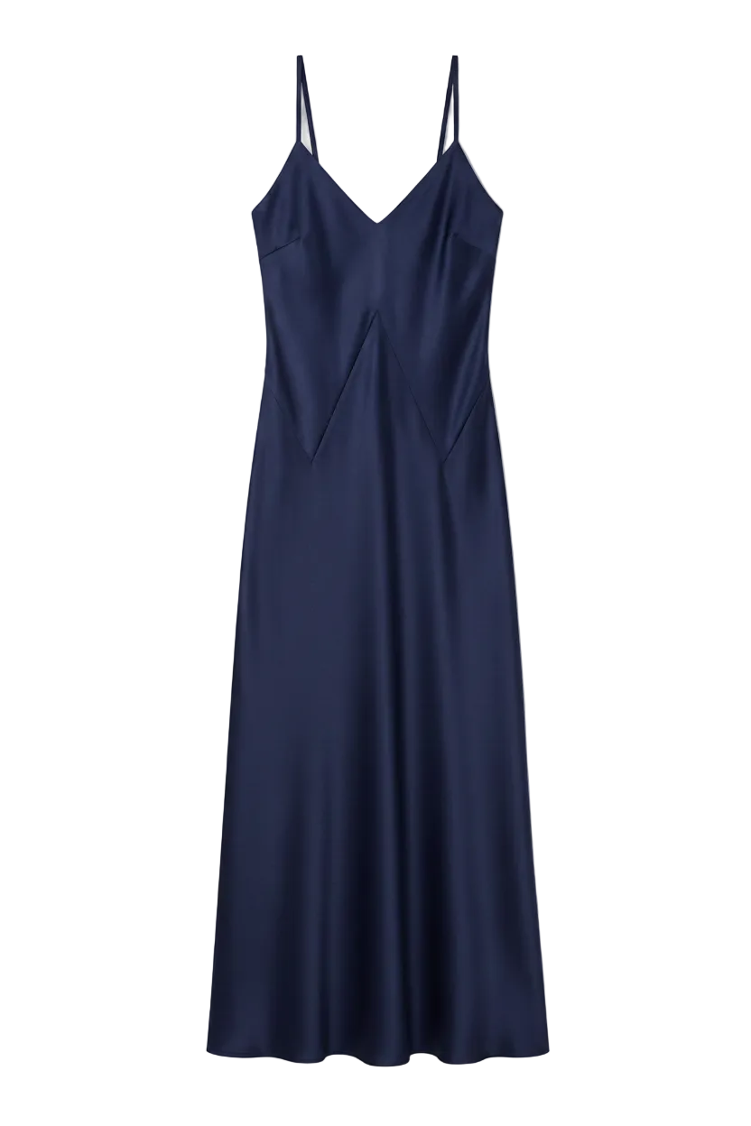Silk Slip Gown in Navy by Calle Evans