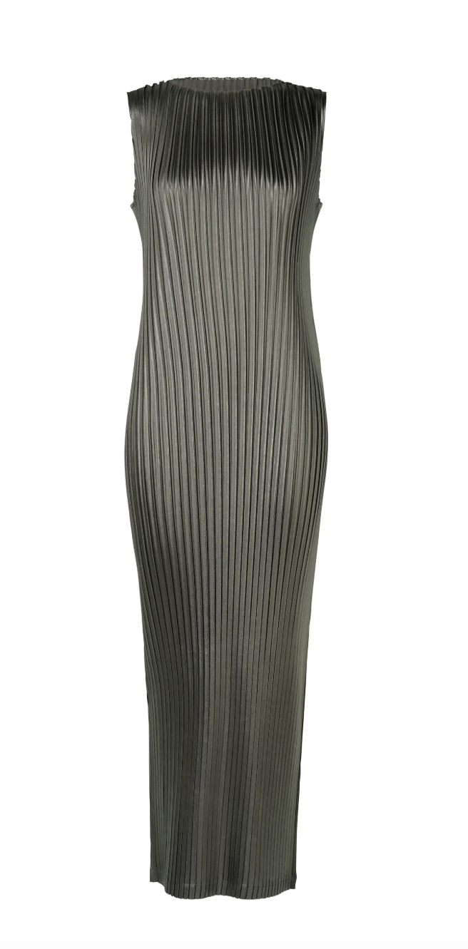 Glossed Metal Pleats Dress in Khaki by Issey Miyake-Issey Miyake-Idlewild-Cincinnati