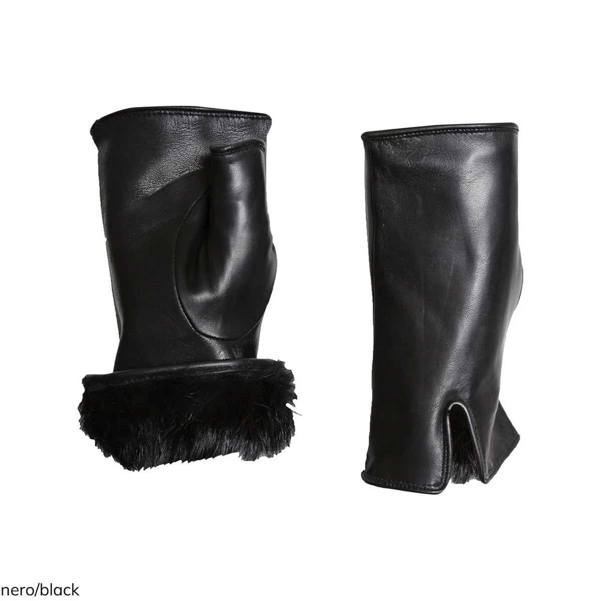 Longer Lambskin Rabbit Lined Fingerless Gloves in Black by Gloves Forino 1899 - Idlewild