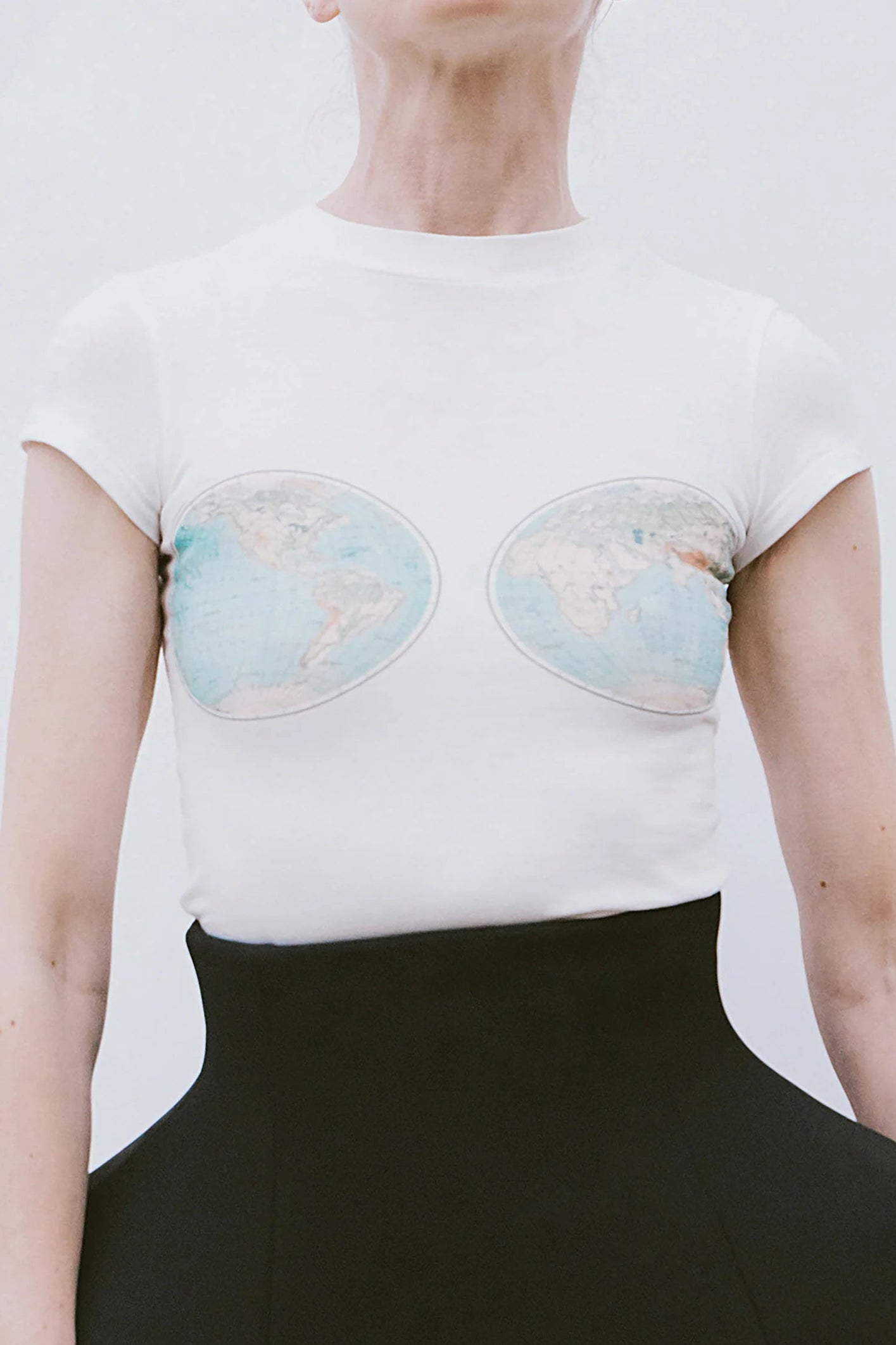 Hemispheres Map Printed Tee in White by A.W.A.K.E. Mode-A.W.A.K.E. Mode-Idlewild-Cincinnati