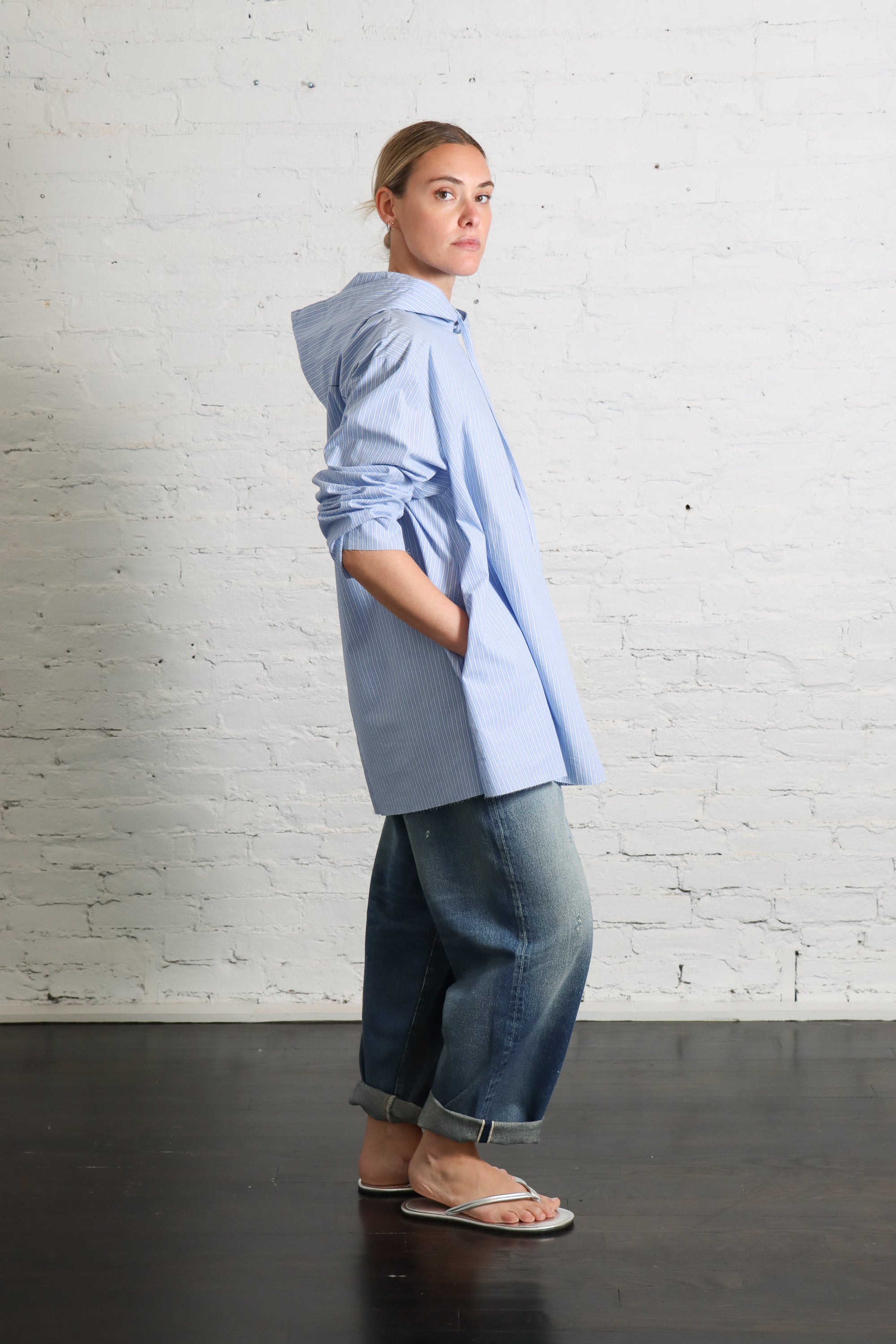 Hooded Shirt in Blue Stripe by 6397-6397-Idlewild-Cincinnati