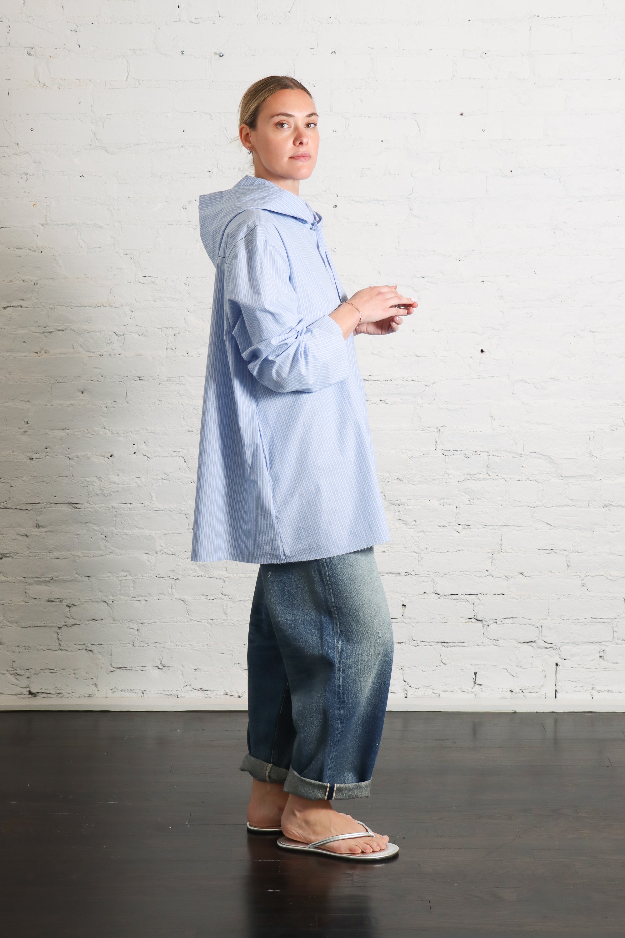 Hooded Shirt in Blue Stripe by 6397 – Idlewild