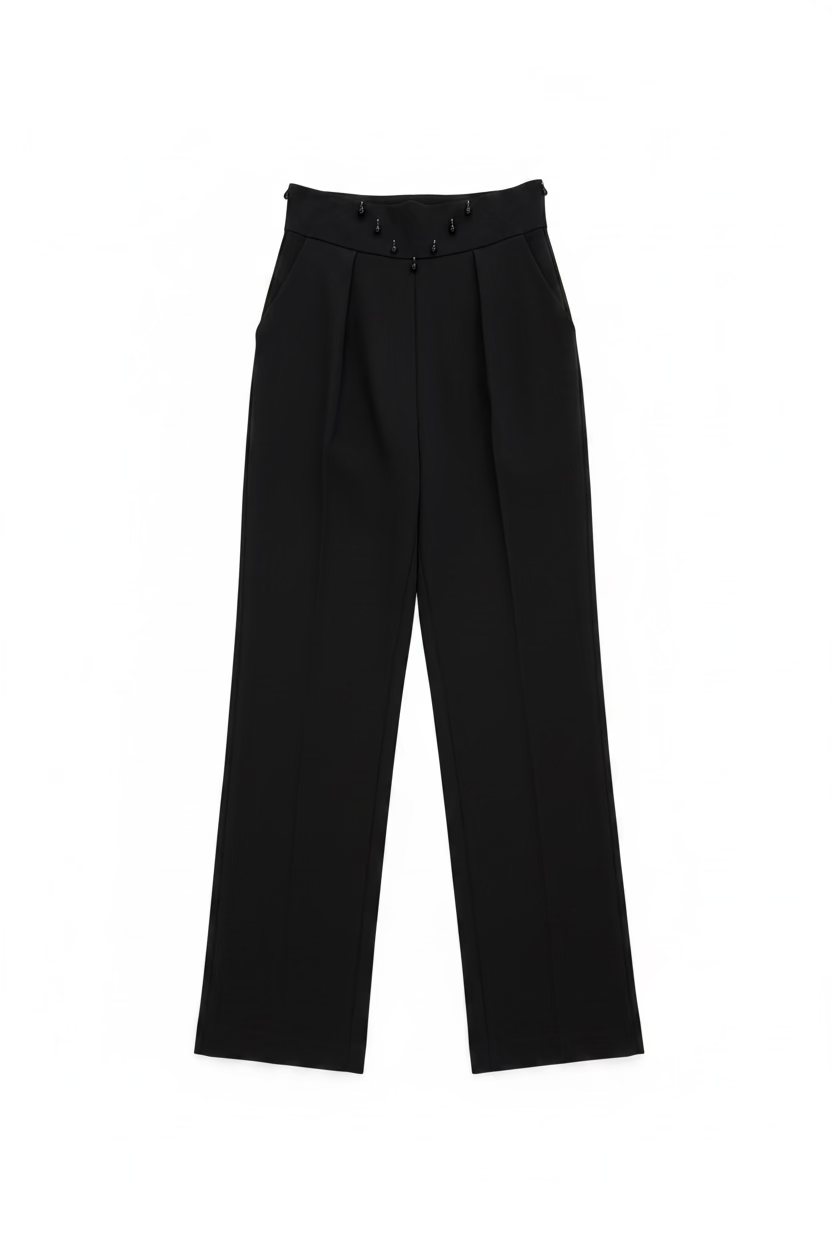Wide Leg Pant with Beads in Black by Calle Evans