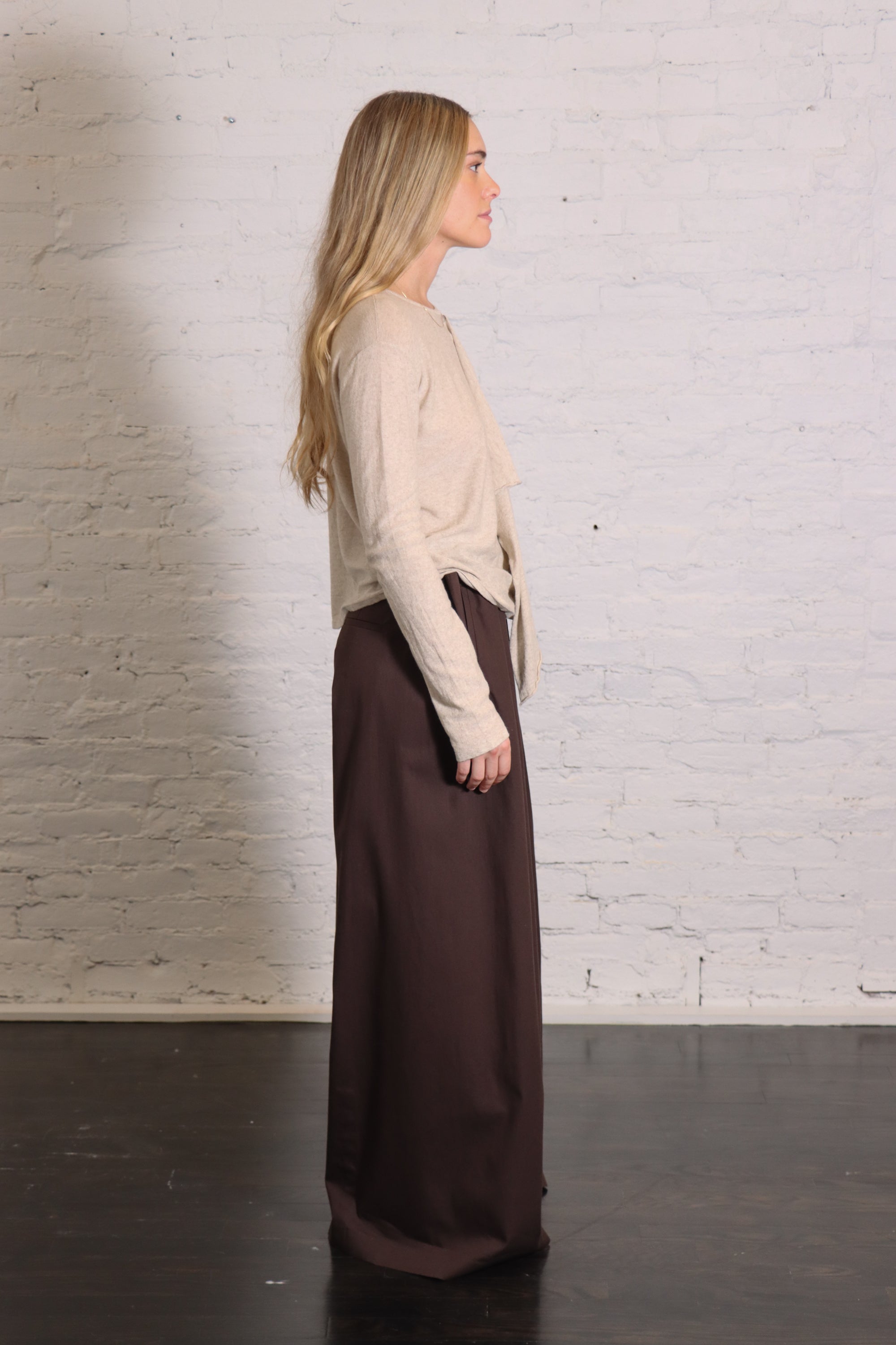 Luxe Spring Twill Tucked Pleated Wide Leg Trouser in Hickory Brown by TIbi