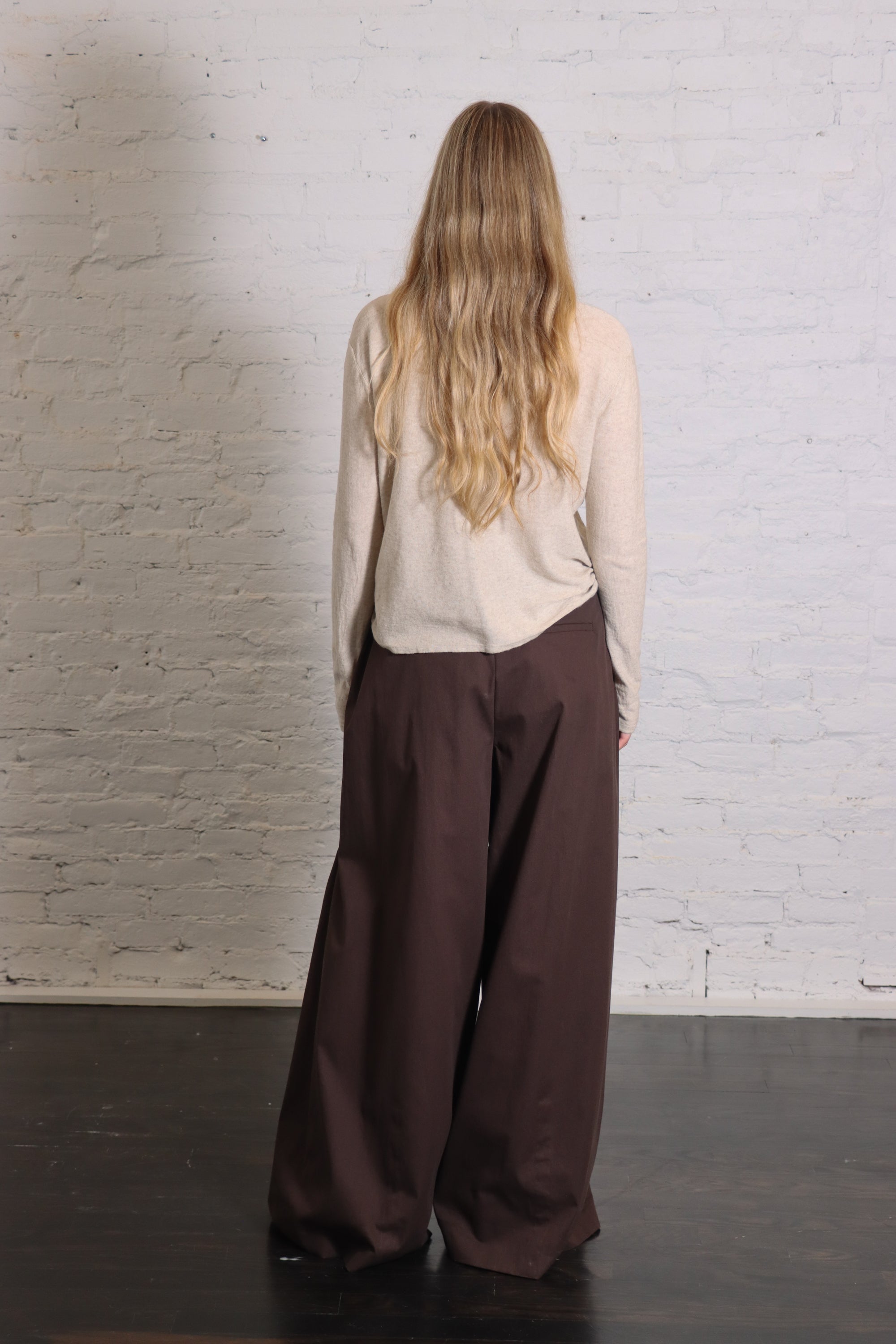 Luxe Spring Twill Tucked Pleated Wide Leg Trouser in Hickory Brown by TIbi