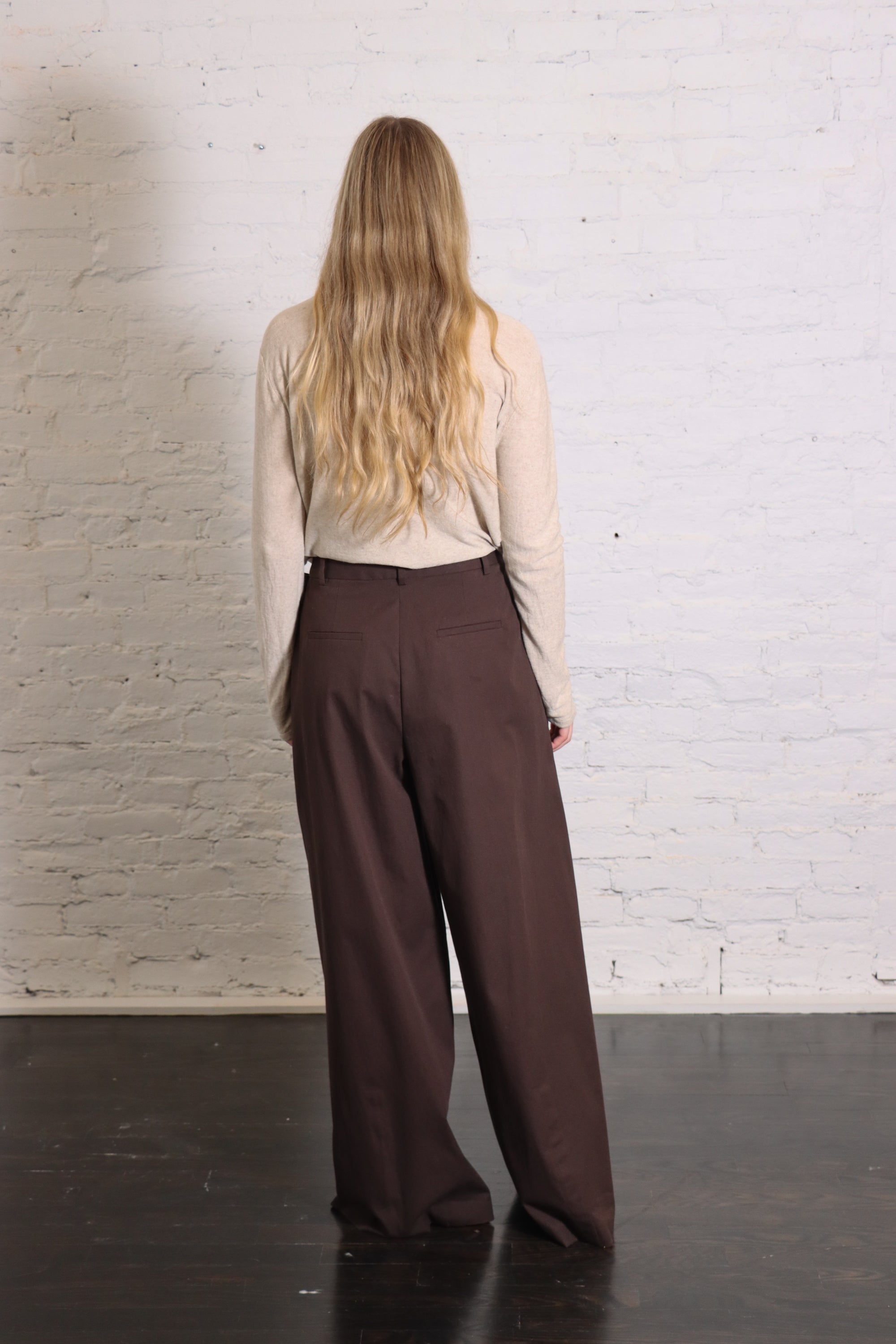 Luxe Spring Twill Tucked Pleated Wide Leg Trouser in Hickory Brown by TIbi