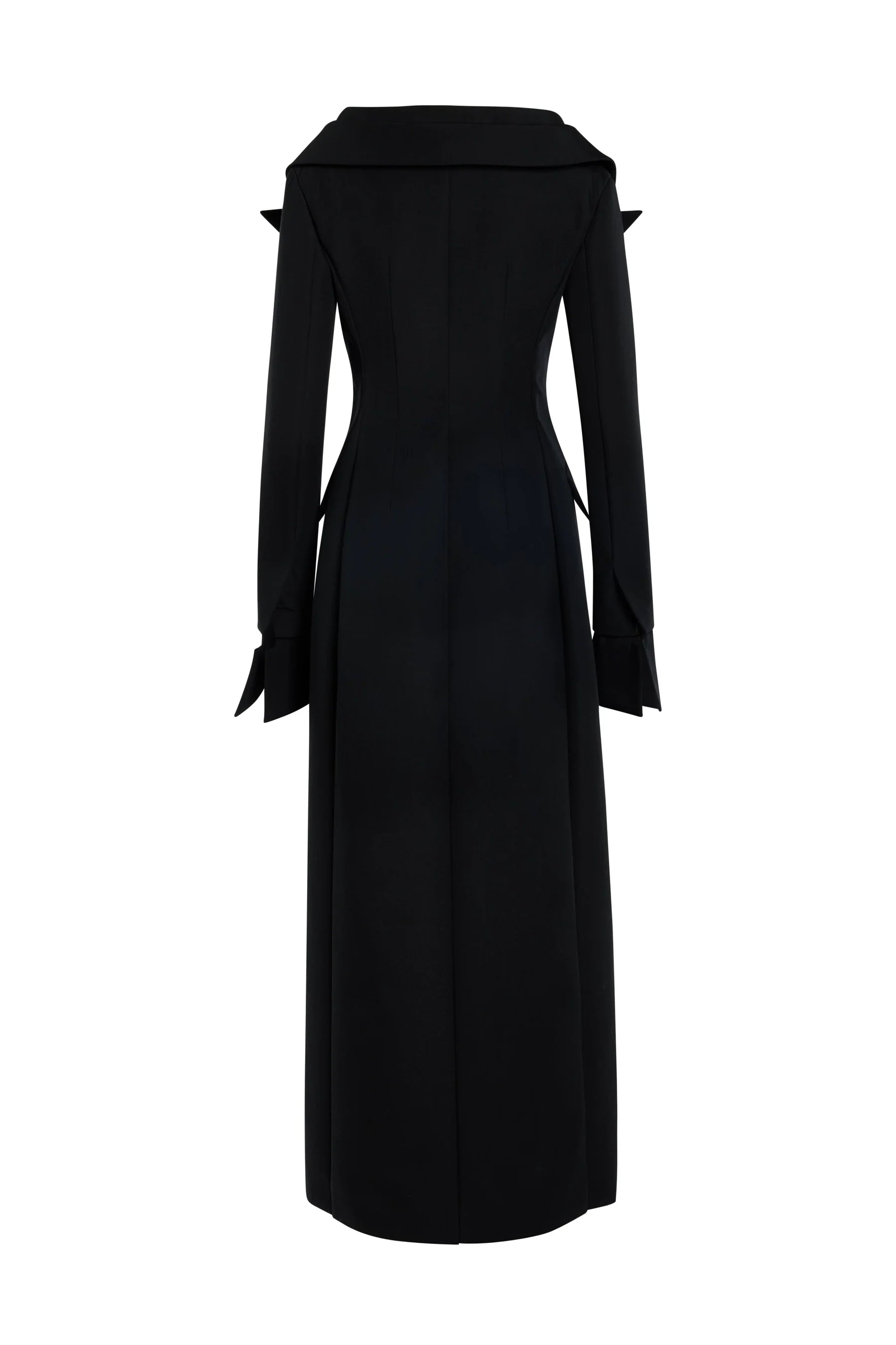 Double-Breasted Fitted Off-Shoulder Jacket Dress in Black by A.W.A.K.E. Mode