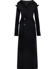 Double-Breasted Fitted Off-Shoulder Jacket Dress in Black by A.W.A.K.E. Mode