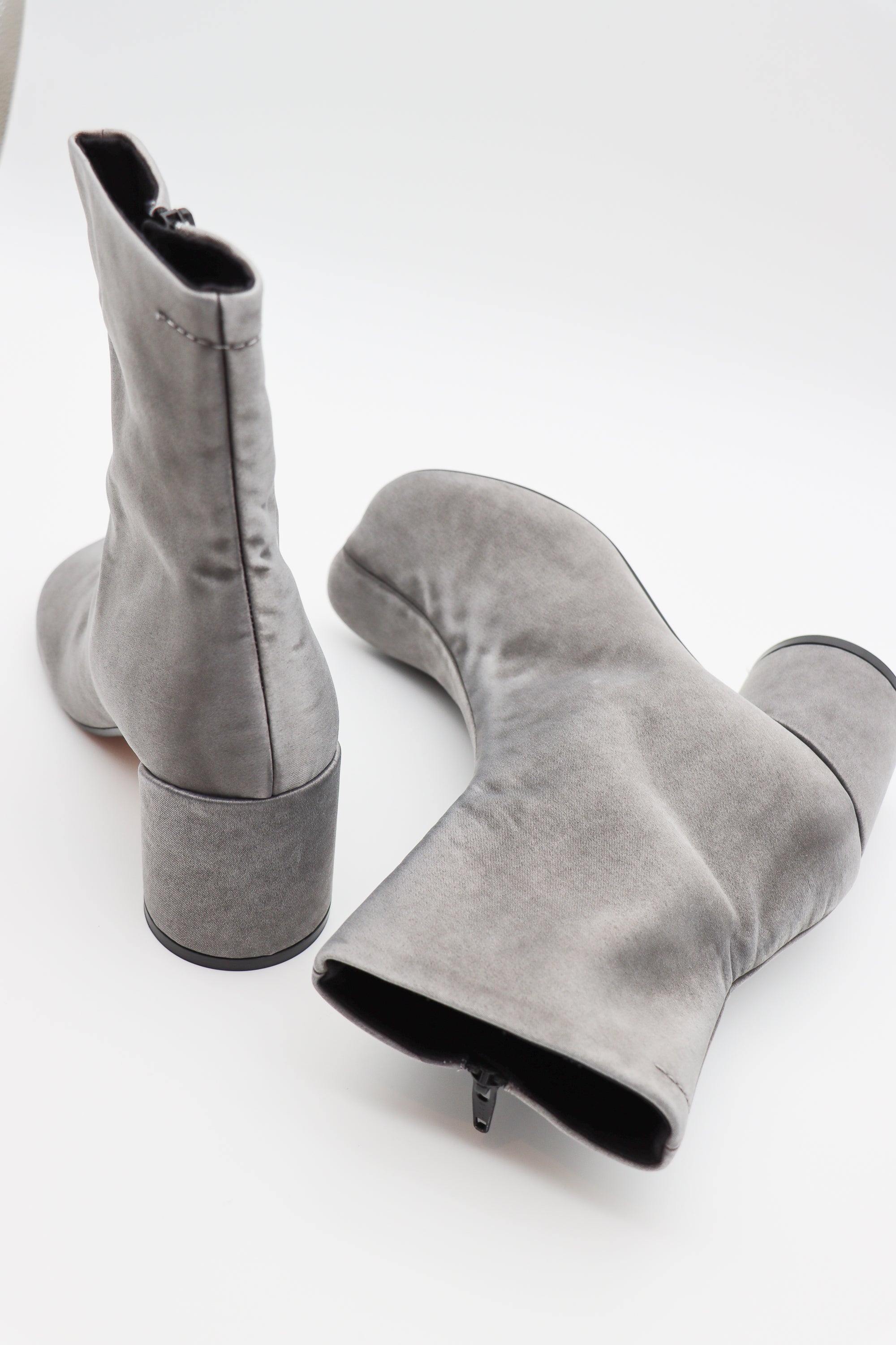 Satin Anatomic Ankle Boot in Grey by MM6 Maison Margiela