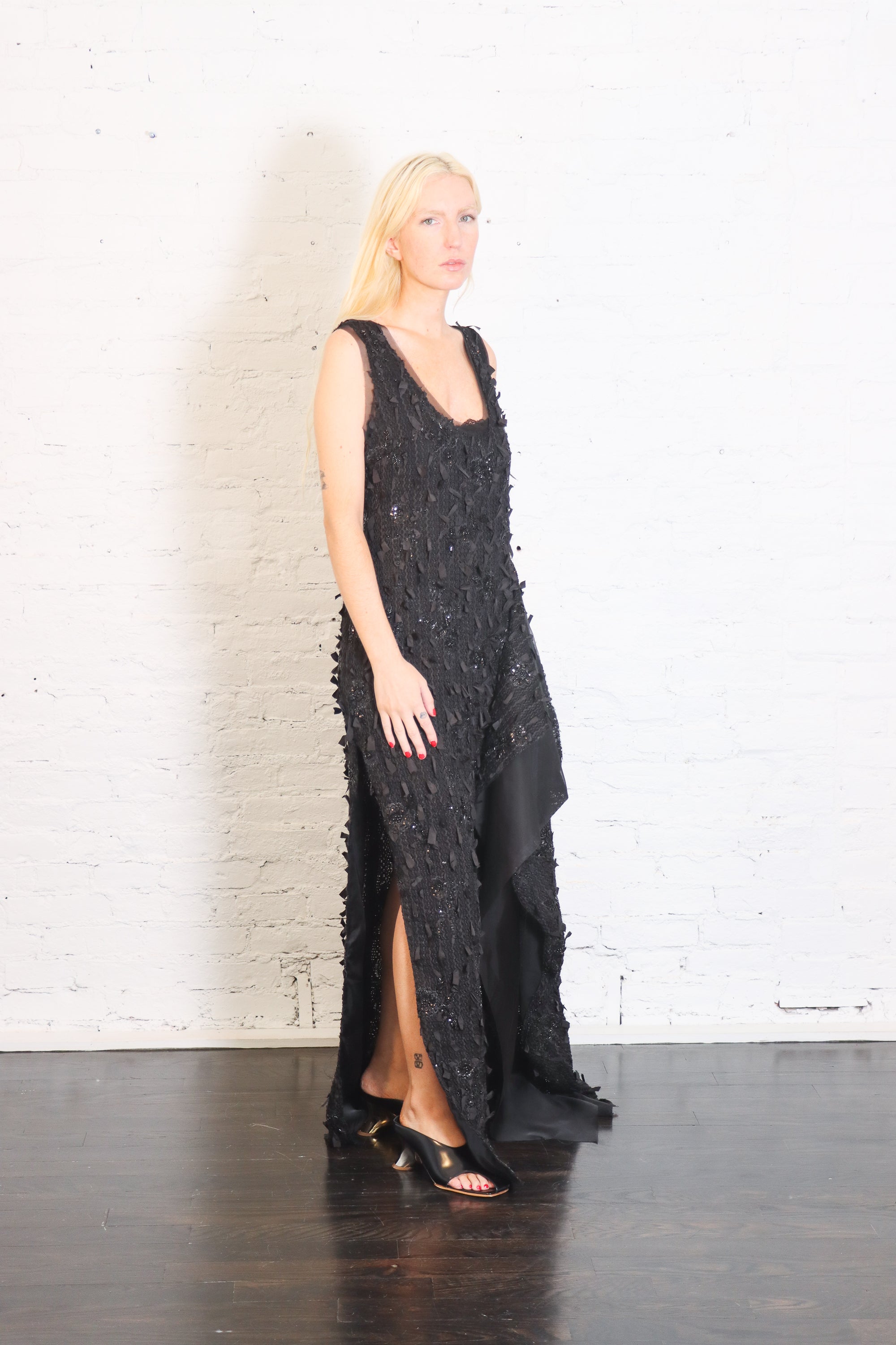 Tank Top Maxi Dress with Side Panel Detail in Black by A.W.A.K.E. Mode