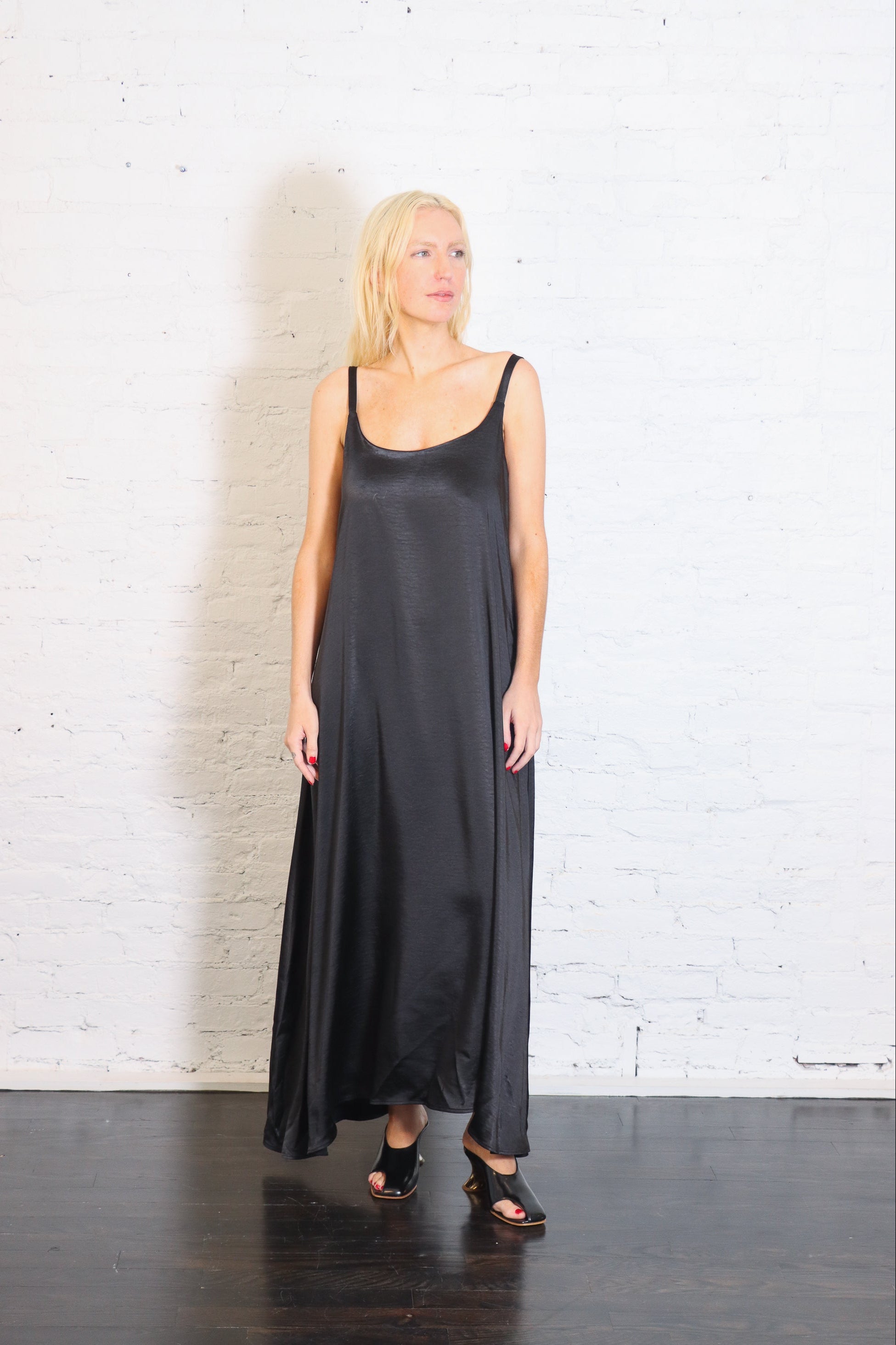 Sateen Slip Dress in Black by Planet