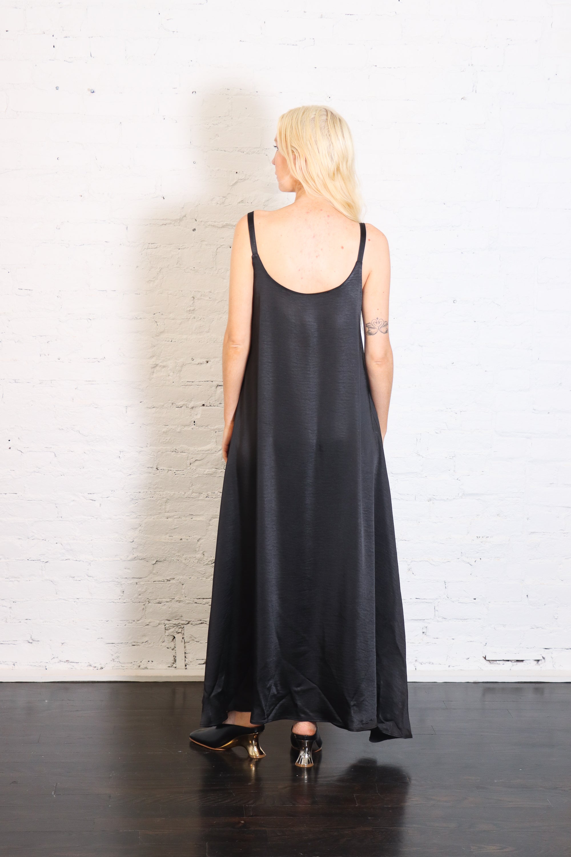 Sateen Slip Dress in Black by Planet