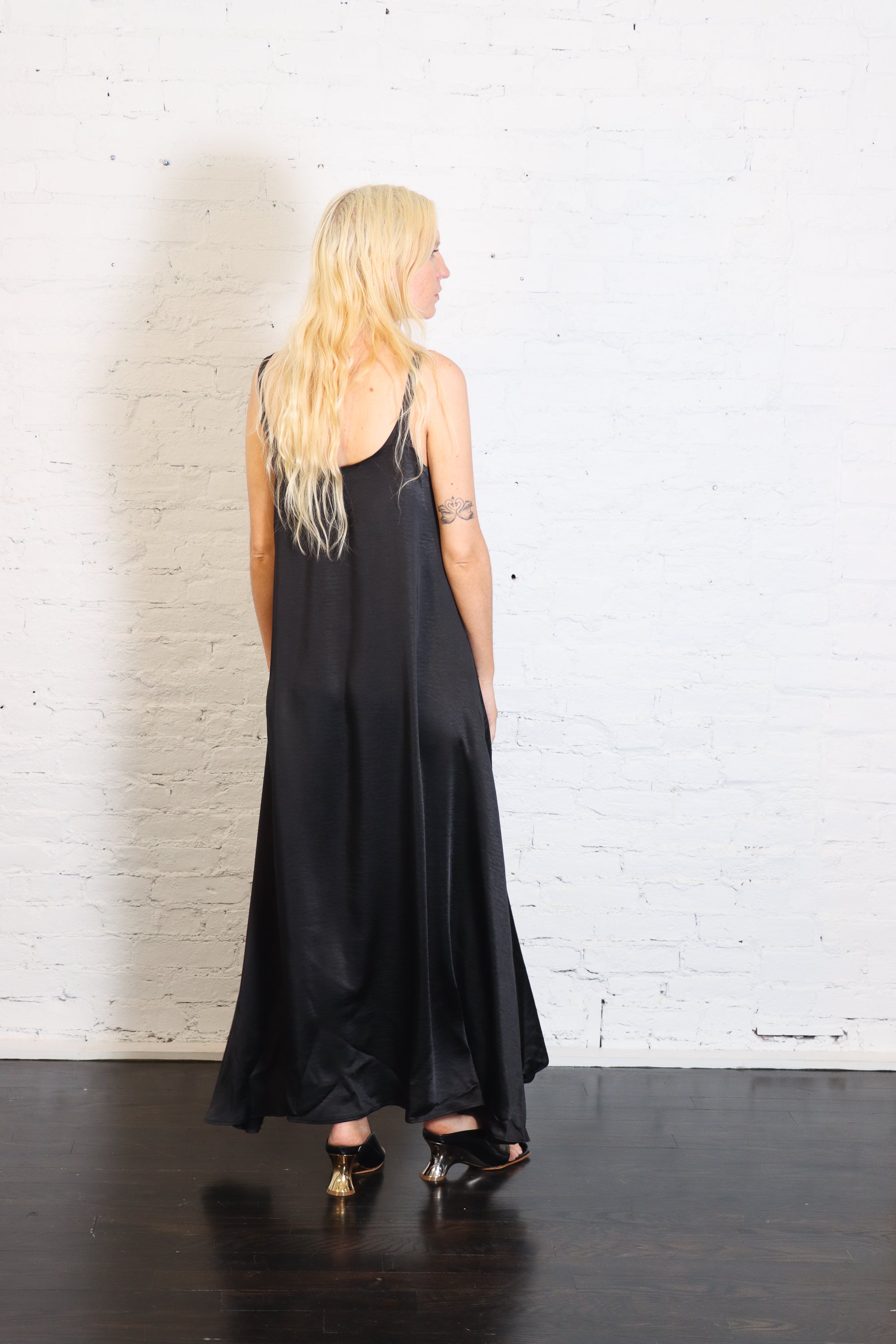 Sateen Slip Dress in Black by Planet