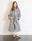 Tall Collar Long Wool Coat in Light Grey by 7115 by Szeki