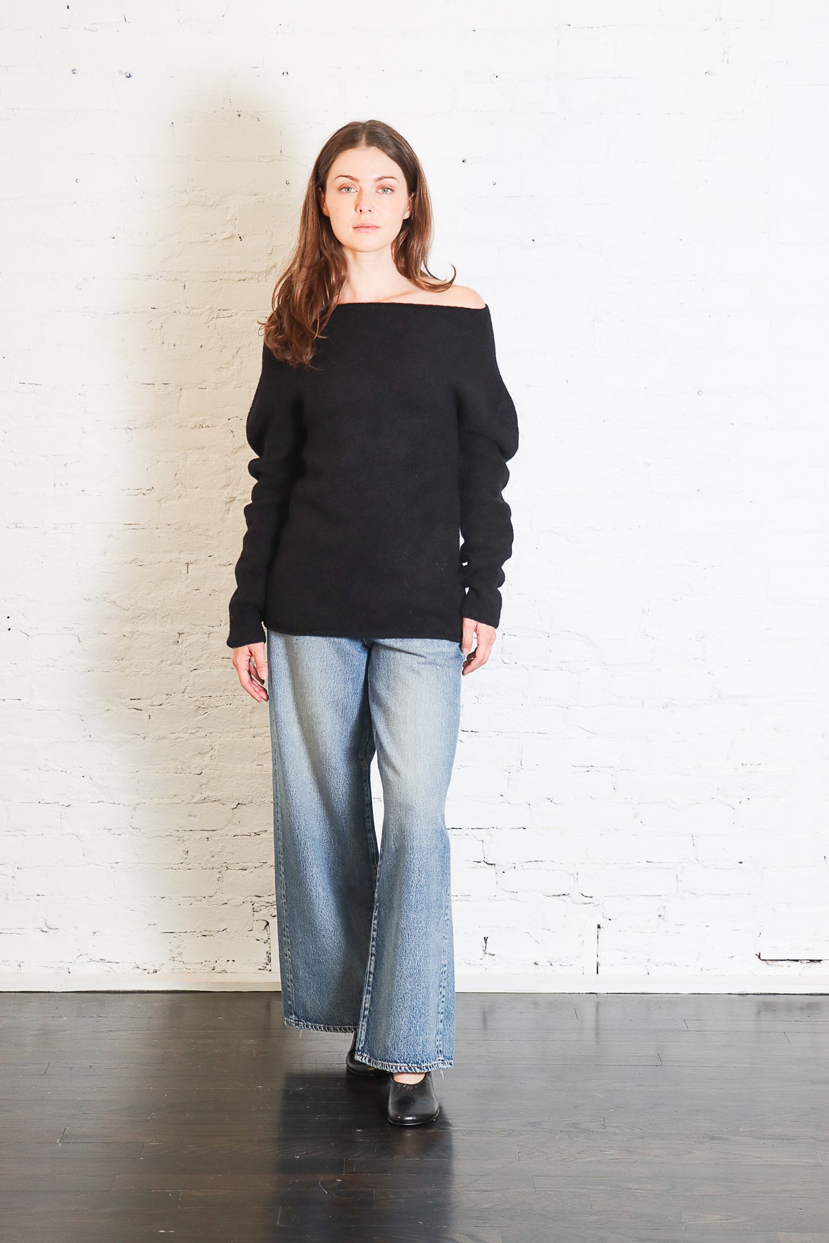 Felt Off Shoulder Top in Black by Lauren Manoogian