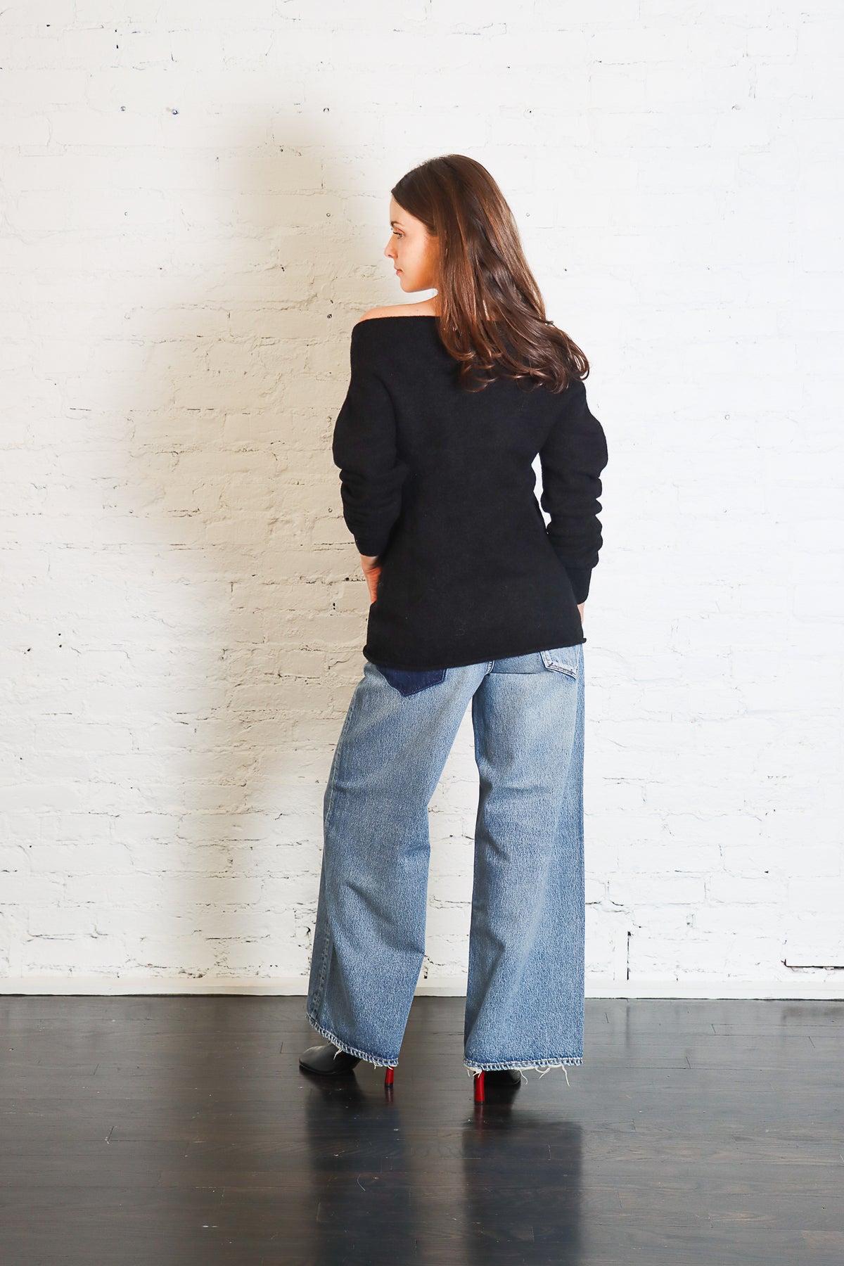 Felt Off Shoulder Top in Black by Lauren Manoogian