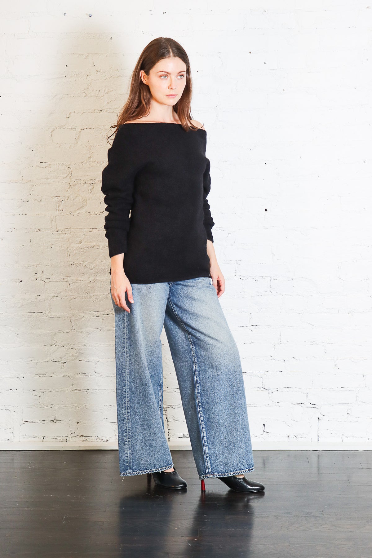 Felt Off Shoulder Top in Black by Lauren Manoogian