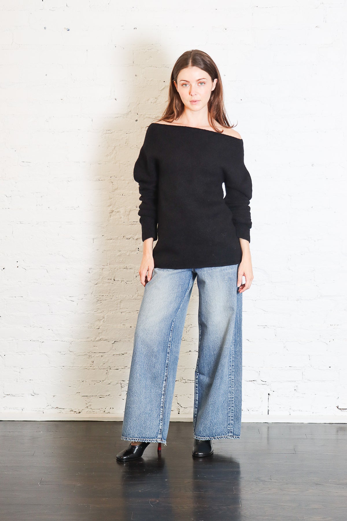 Felt Off Shoulder Top in Black by Lauren Manoogian
