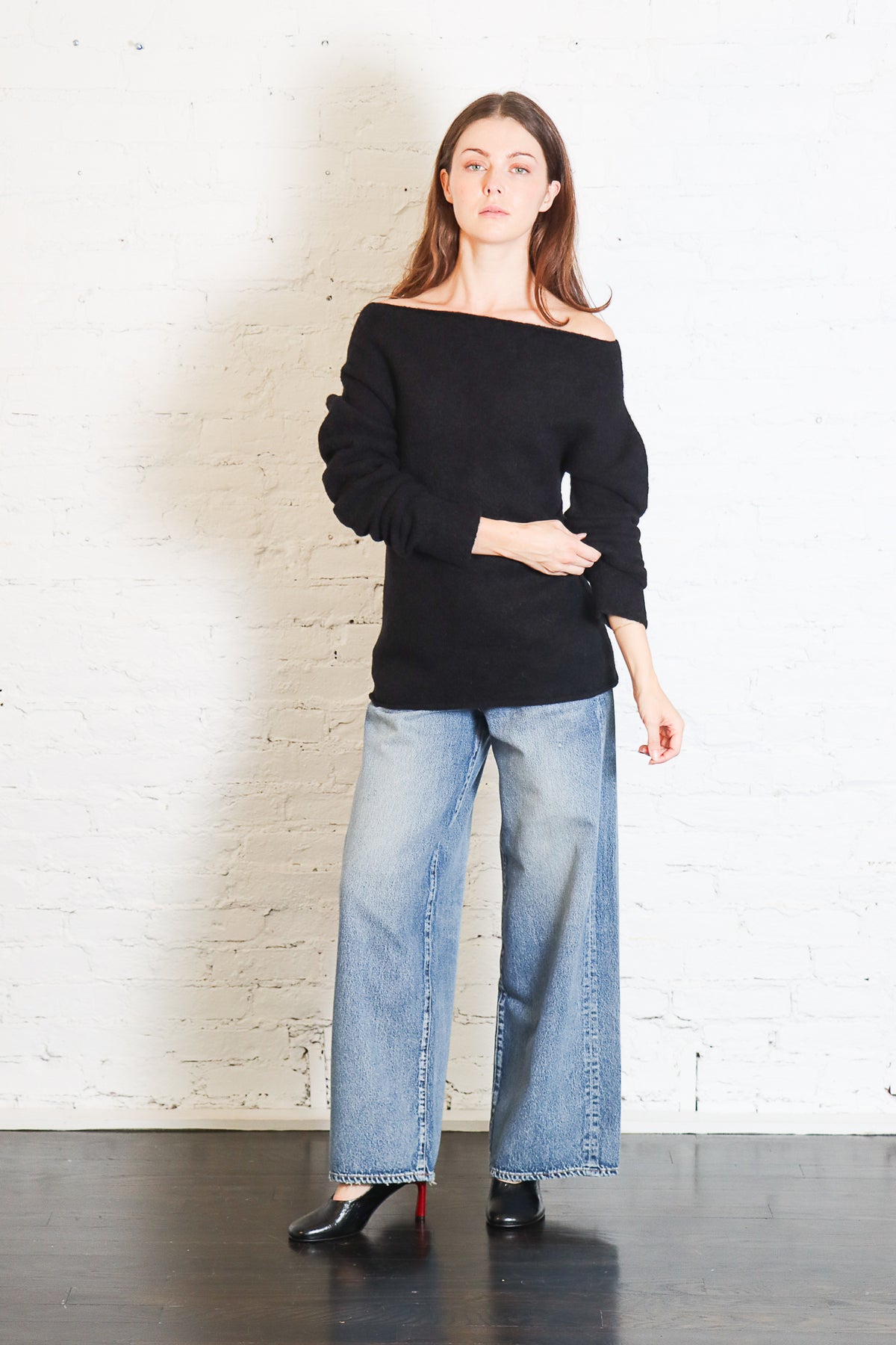 Felt Off Shoulder Top in Black by Lauren Manoogian