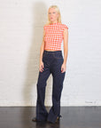 Fitted Stretch Flared Jeans with Side Slits in Indigo Rinse by A.W.A.K.E. Mode