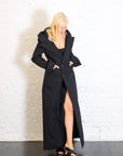 Double-Breasted Fitted Off-Shoulder Jacket Dress in Black by A.W.A.K.E. Mode