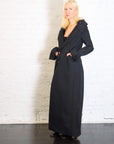 Double-Breasted Fitted Off-Shoulder Jacket Dress in Black by A.W.A.K.E. Mode