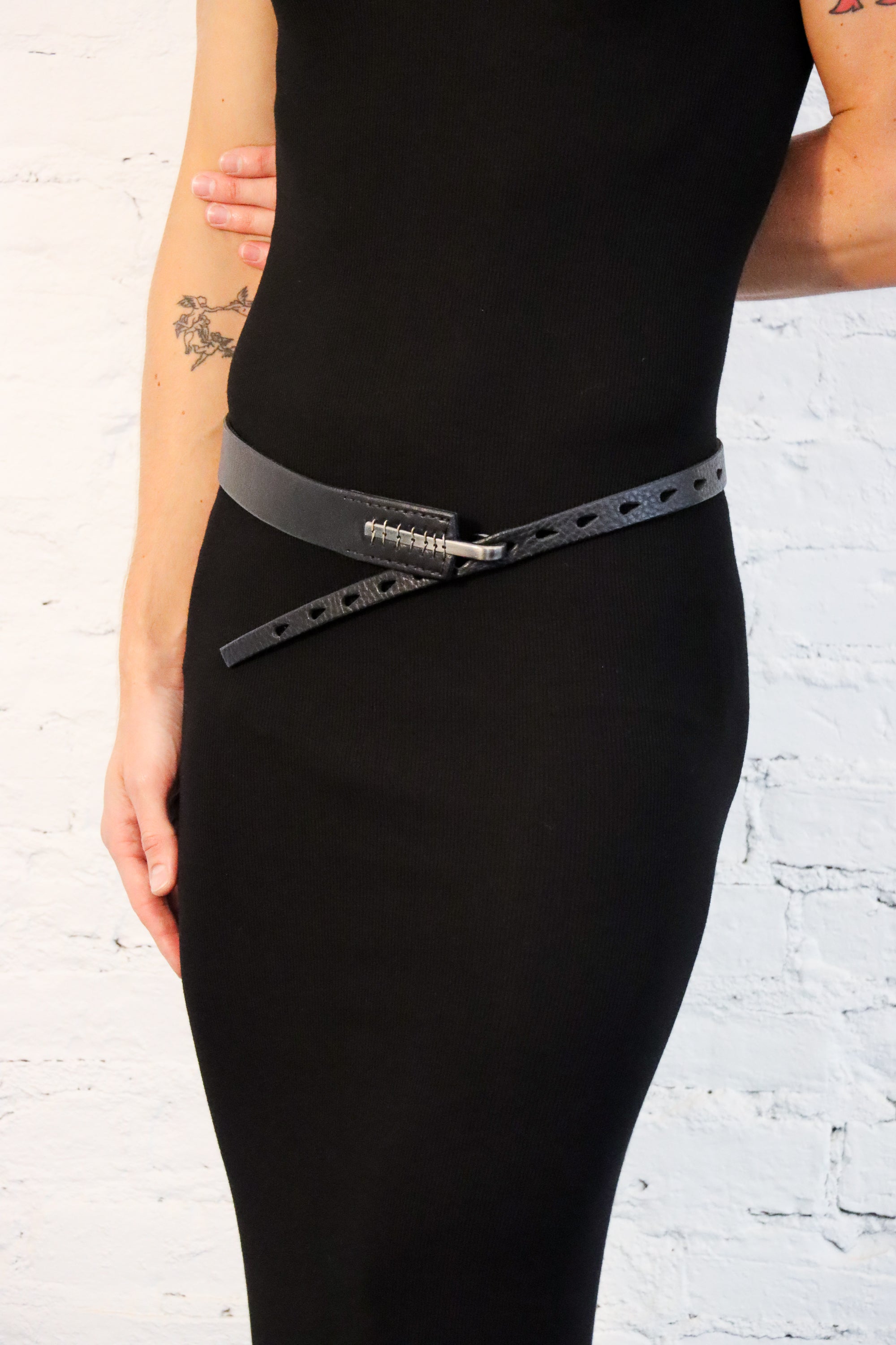 Multi-Hole Hook Belt in Black/Silver by Johnny Farah