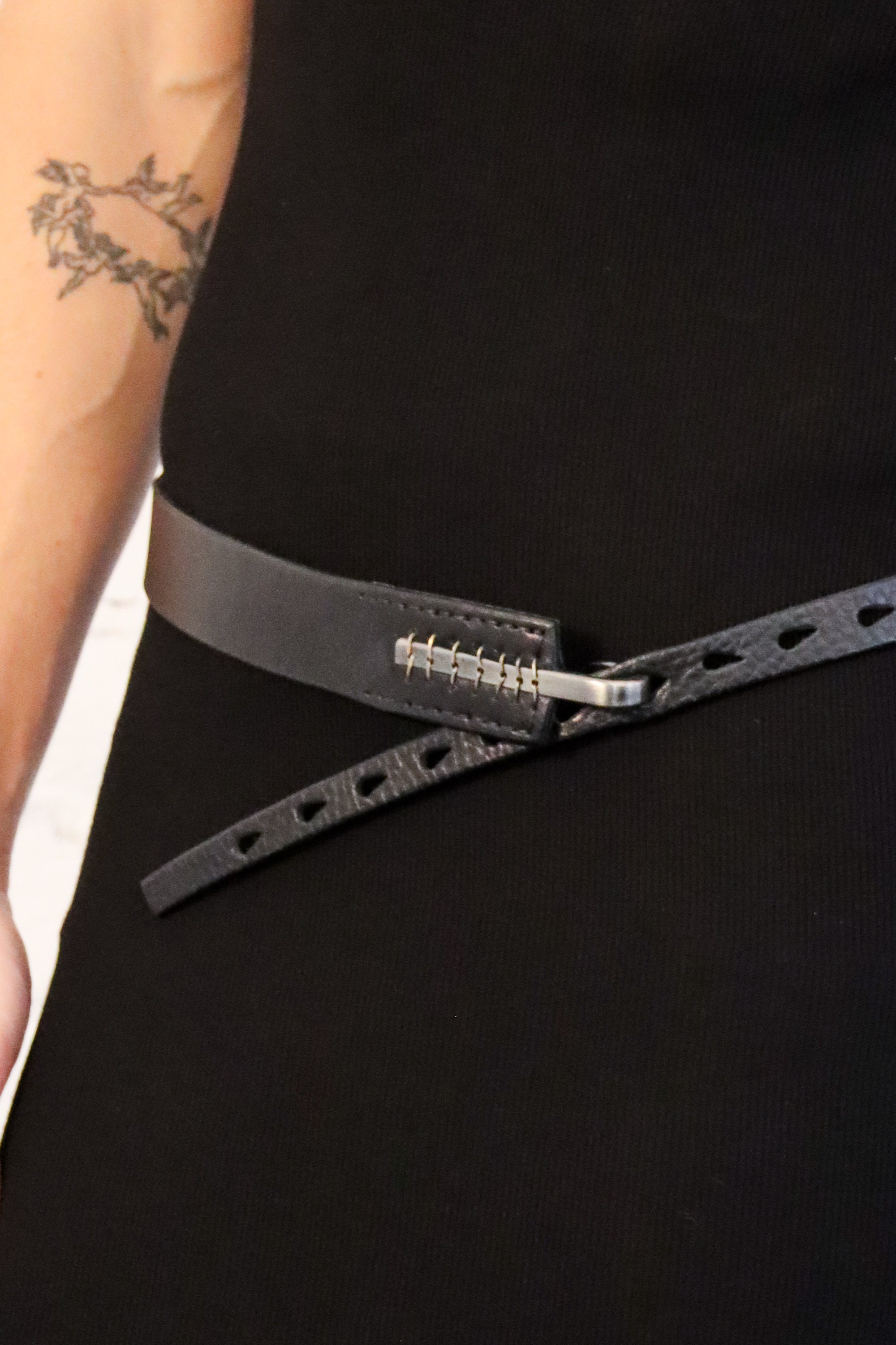 Multi-Hole Hook Belt in Black/Silver by Johnny Farah