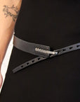 Multi-Hole Hook Belt in Black/Silver by Johnny Farah