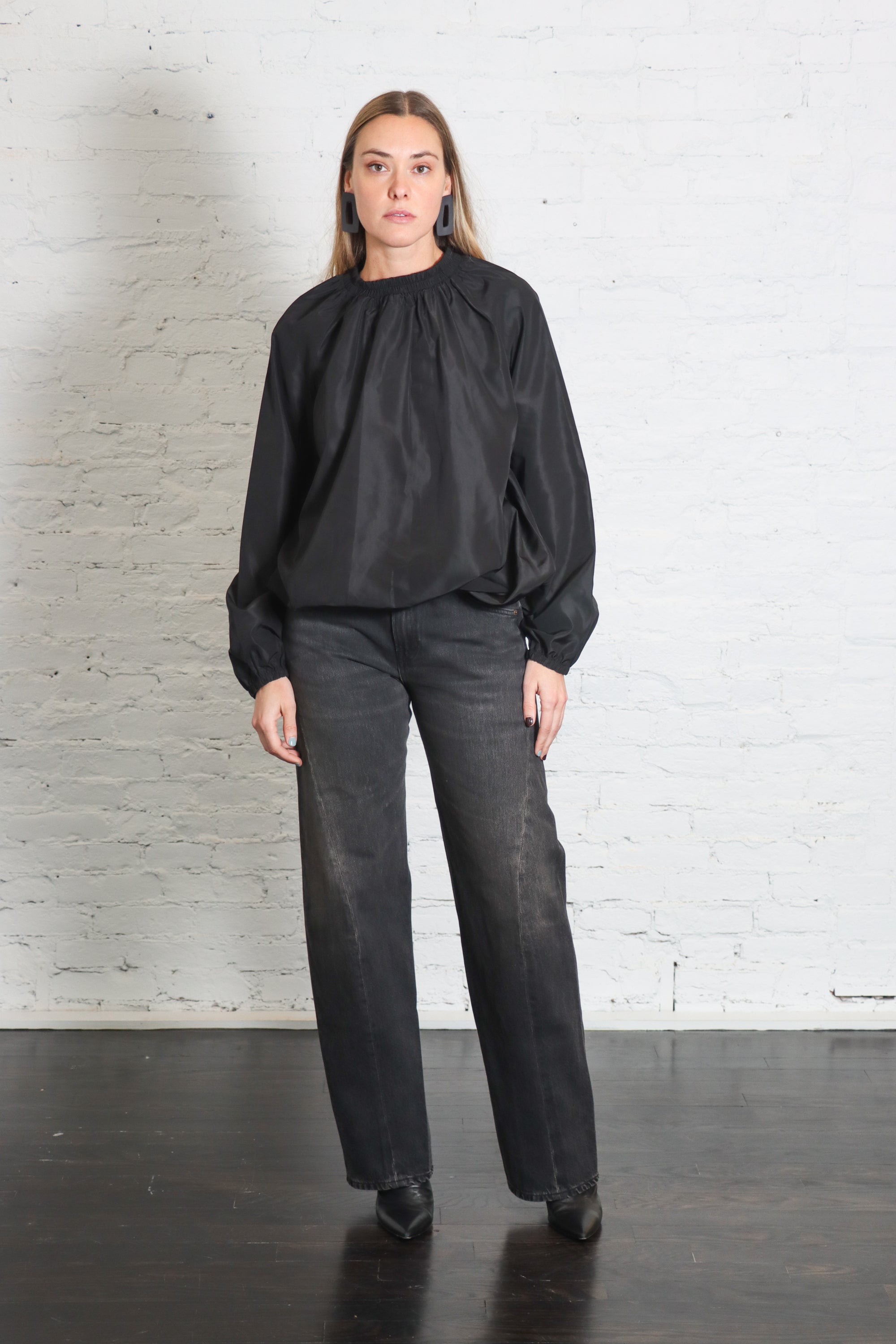 Italian Sports Nylon Shirred Anorak Top in Black by Tibi-Tibi-Idlewild