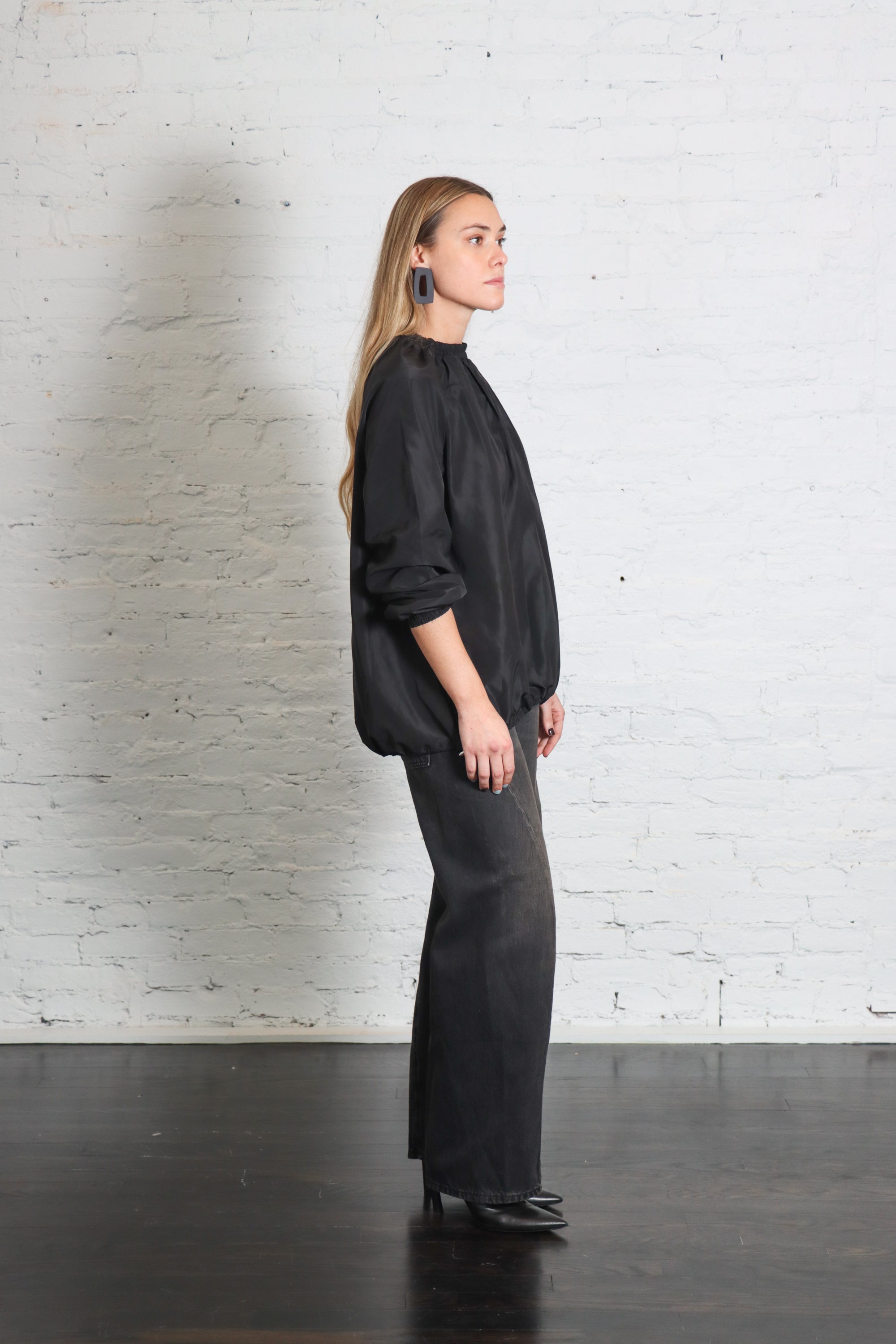 Italian Sports Nylon Shirred Anorak Top in Black by Tibi-Tibi-Idlewild