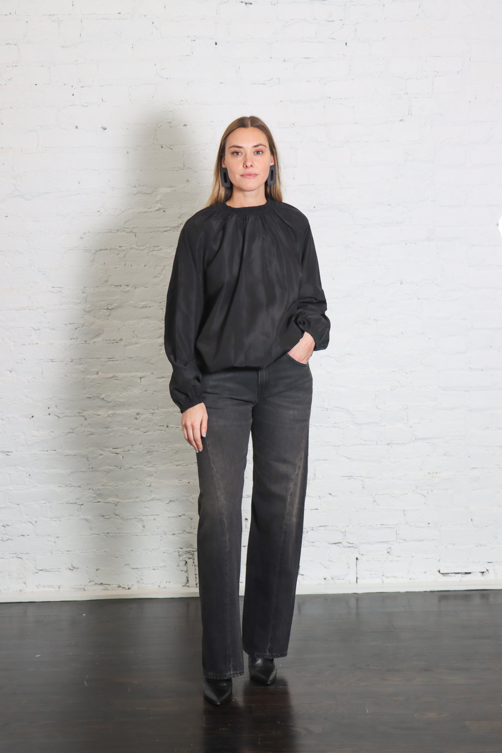 Italian Sports Nylon Shirred Anorak Top in Black by Tibi-Tibi-Idlewild