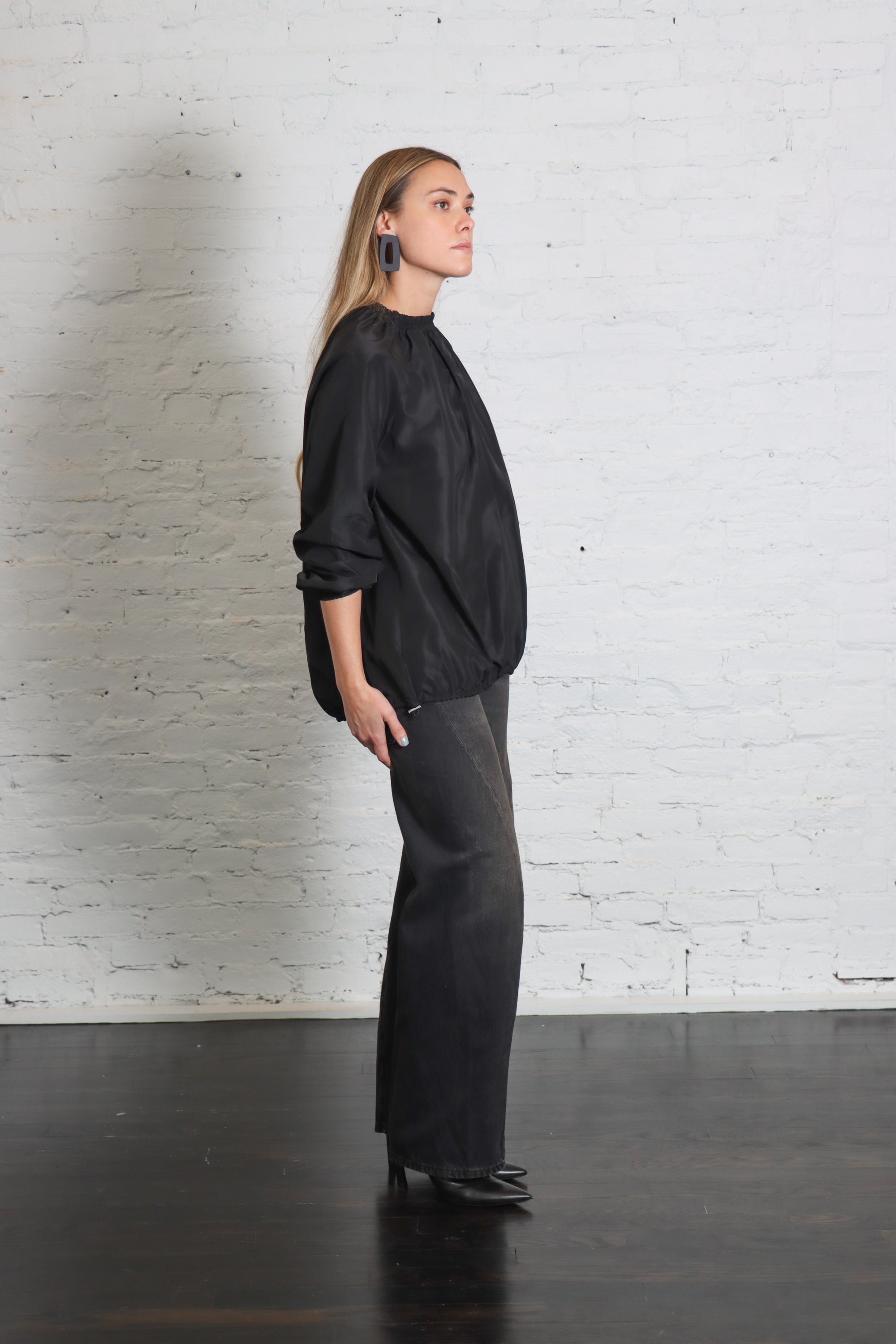 Italian Sports Nylon Shirred Anorak Top in Black by Tibi-Tibi-Idlewild