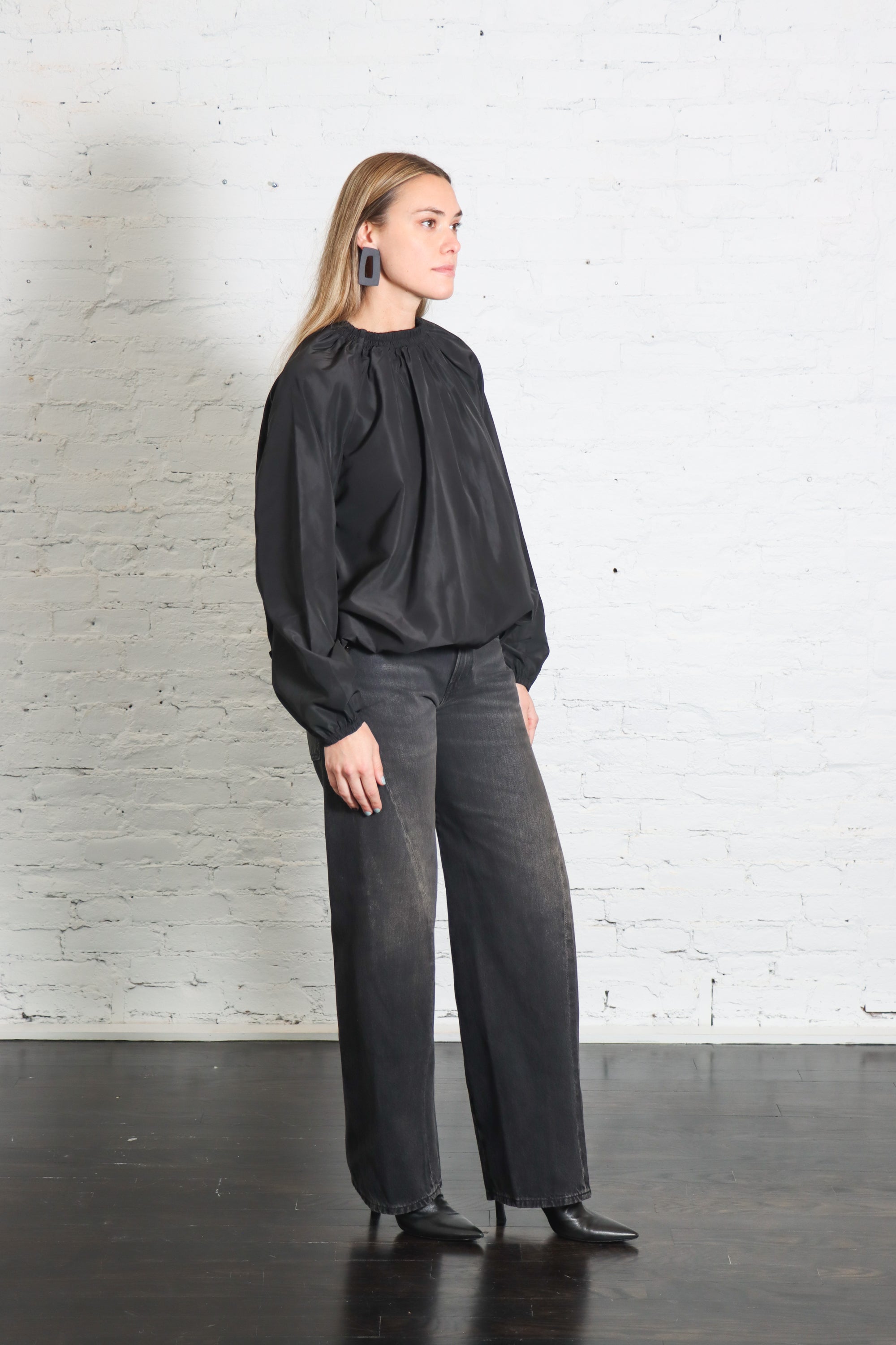 Italian Sports Nylon Shirred Anorak Top in Black by Tibi-Tibi-Idlewild