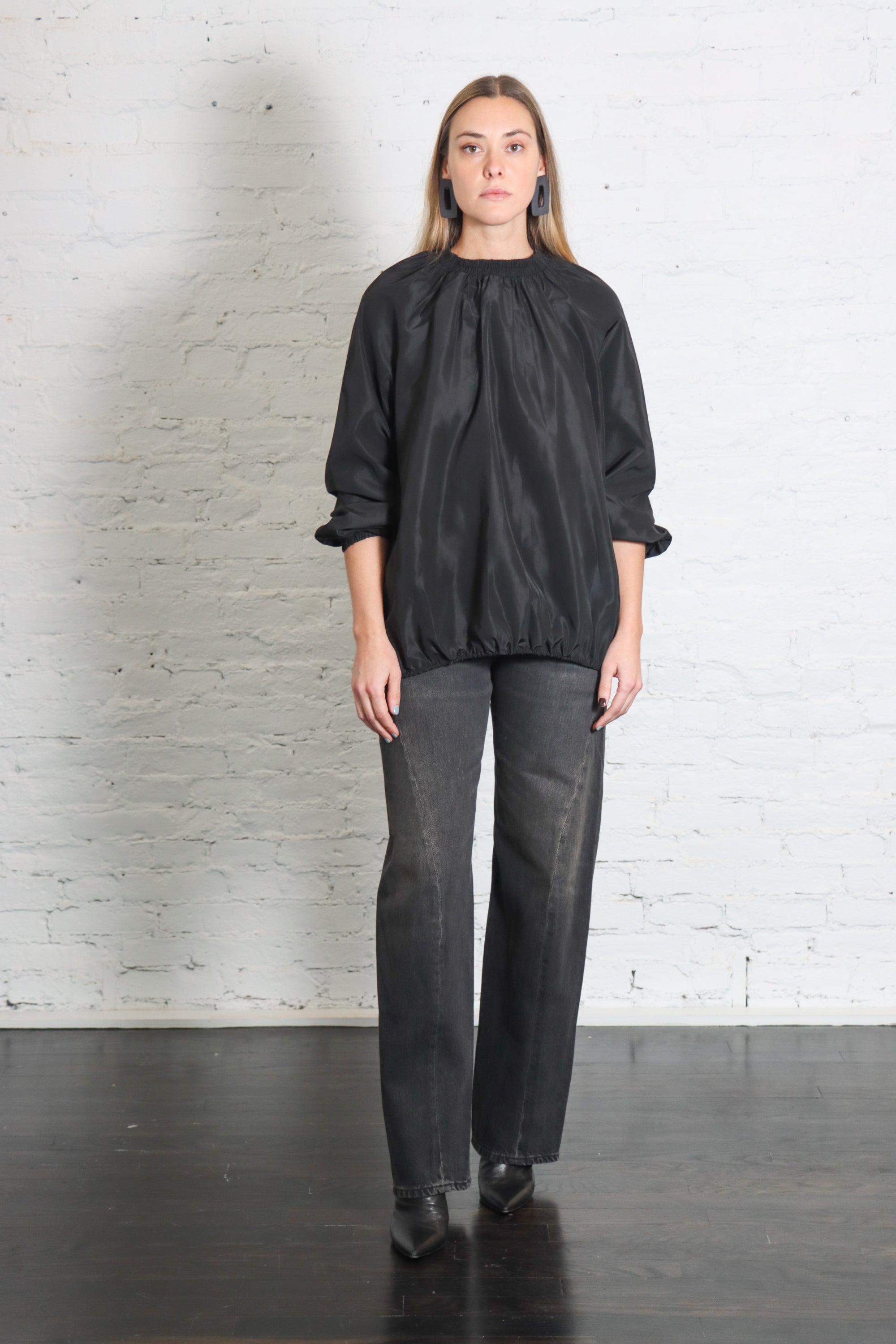 Italian Sports Nylon Shirred Anorak Top in Black by Tibi-Tibi-Idlewild