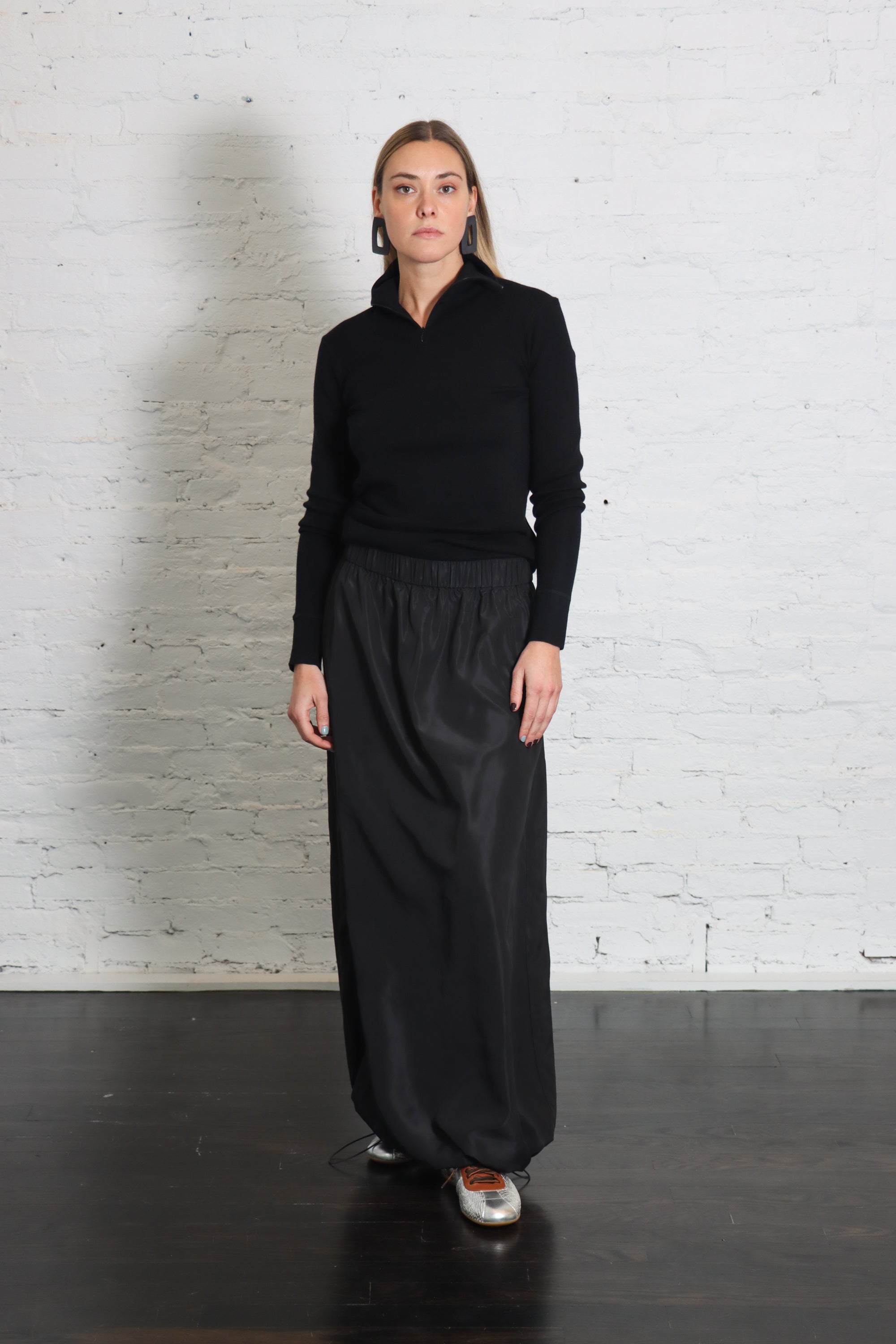 Italian Sporty Nylon Maxi Anorak Skirt in Black by Tibi-Bottoms-Tibi-Idlewild