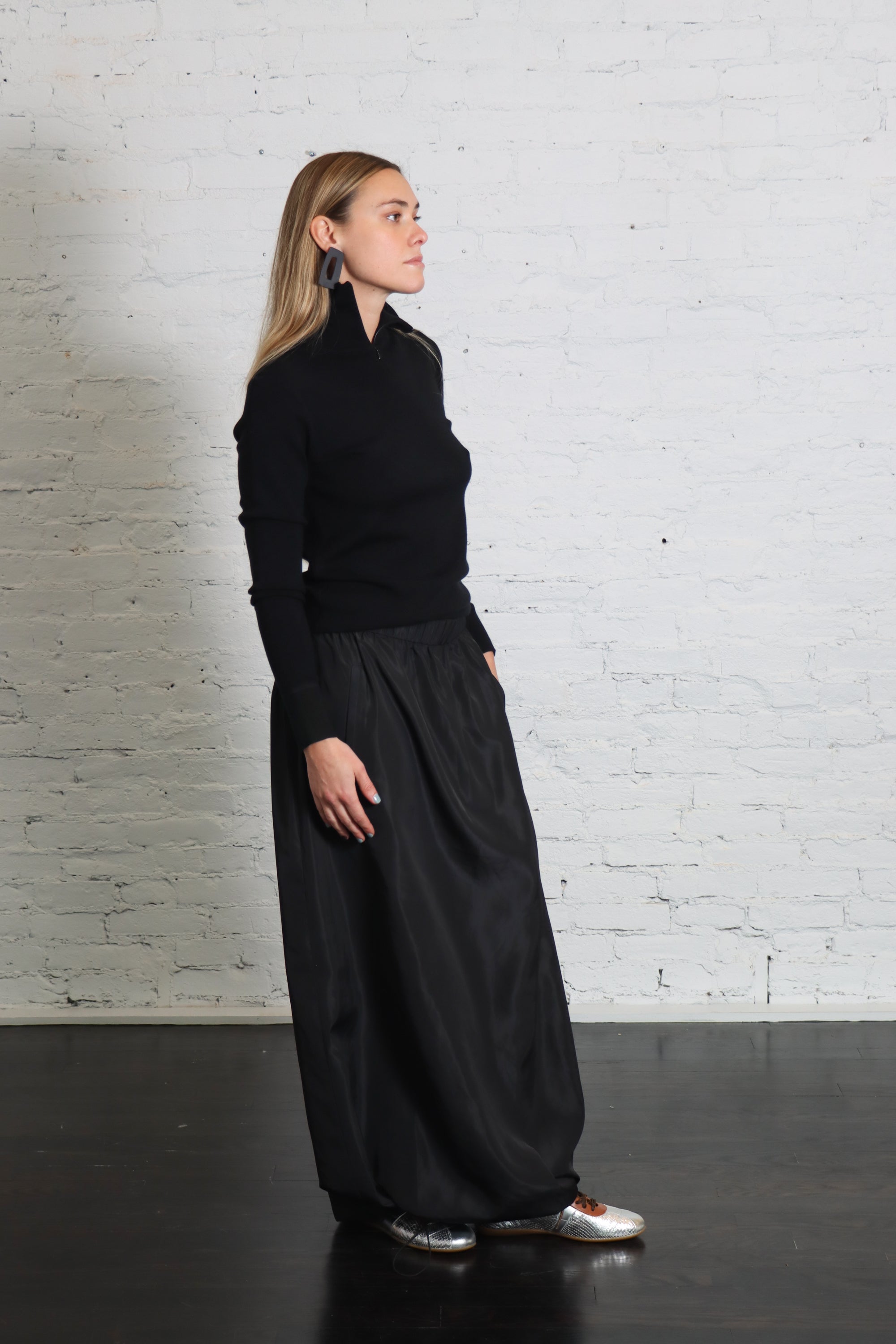 Italian Sporty Nylon Maxi Anorak Skirt in Black by Tibi-Bottoms-Tibi-Idlewild