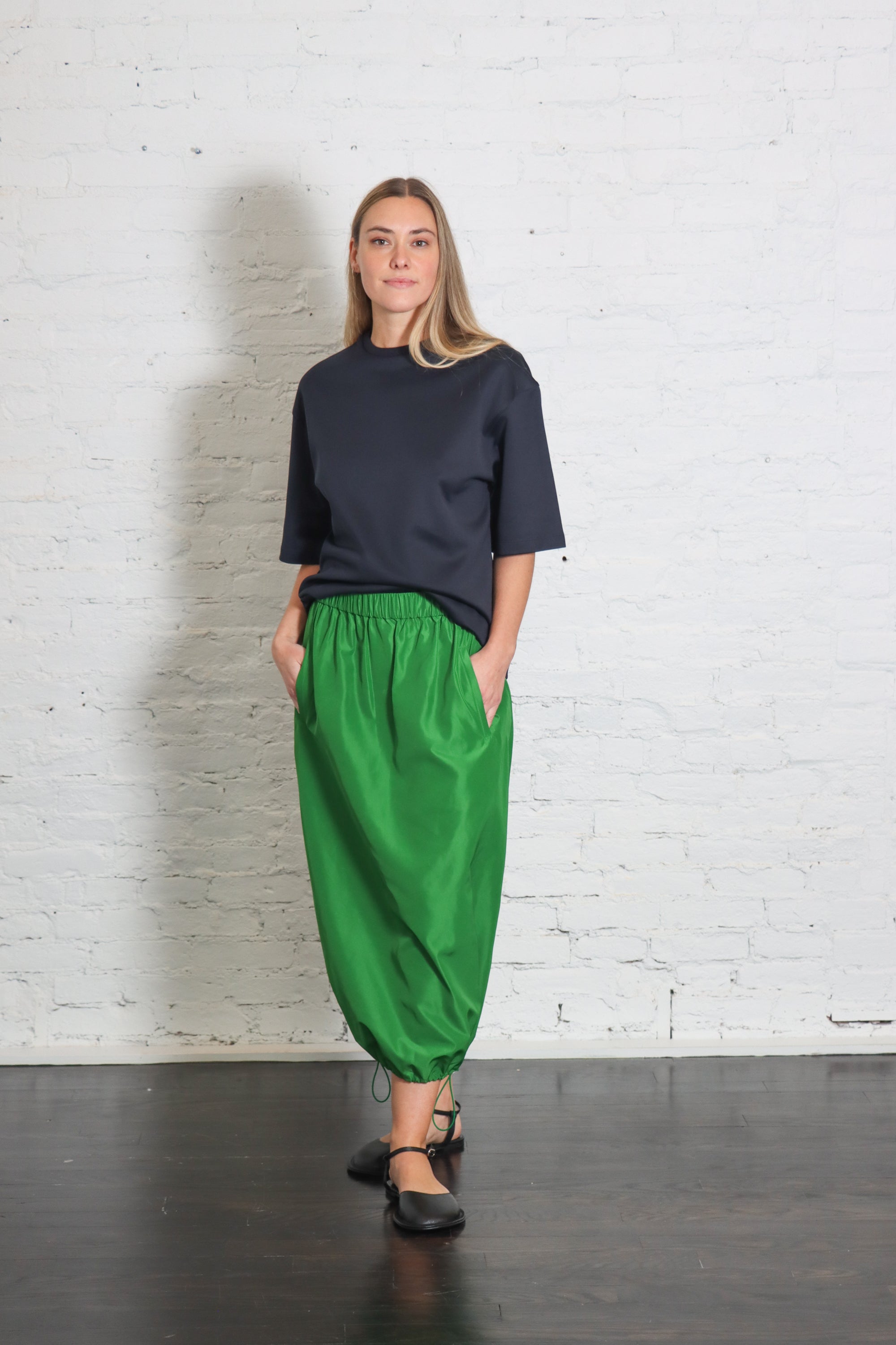 Italian Sporty Nylon Midi Anorak Skirt in Green by Tibi-Bottoms-Tibi-Idlewild