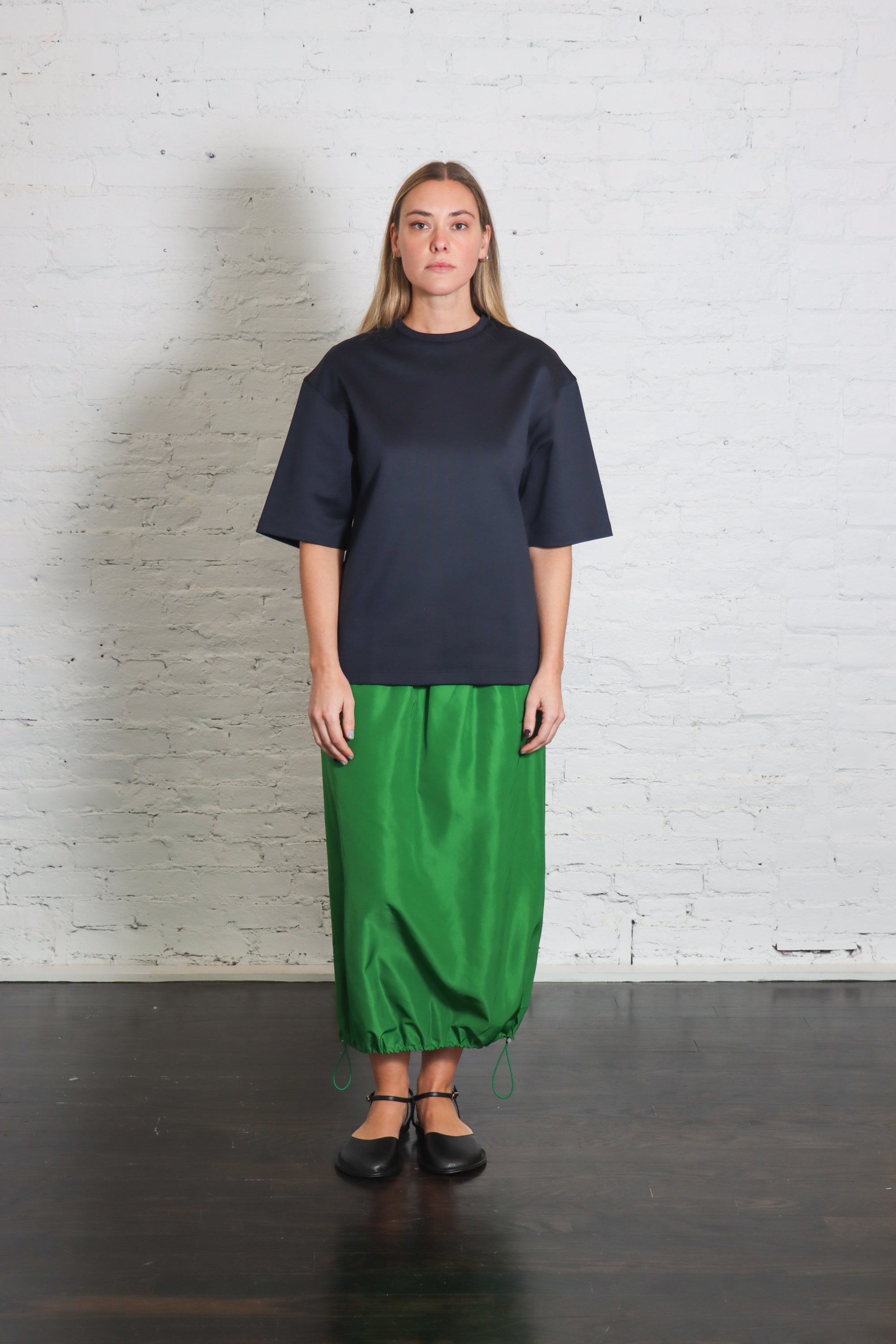 Italian Sporty Nylon Midi Anorak Skirt in Green by Tibi-Bottoms-Tibi-Idlewild