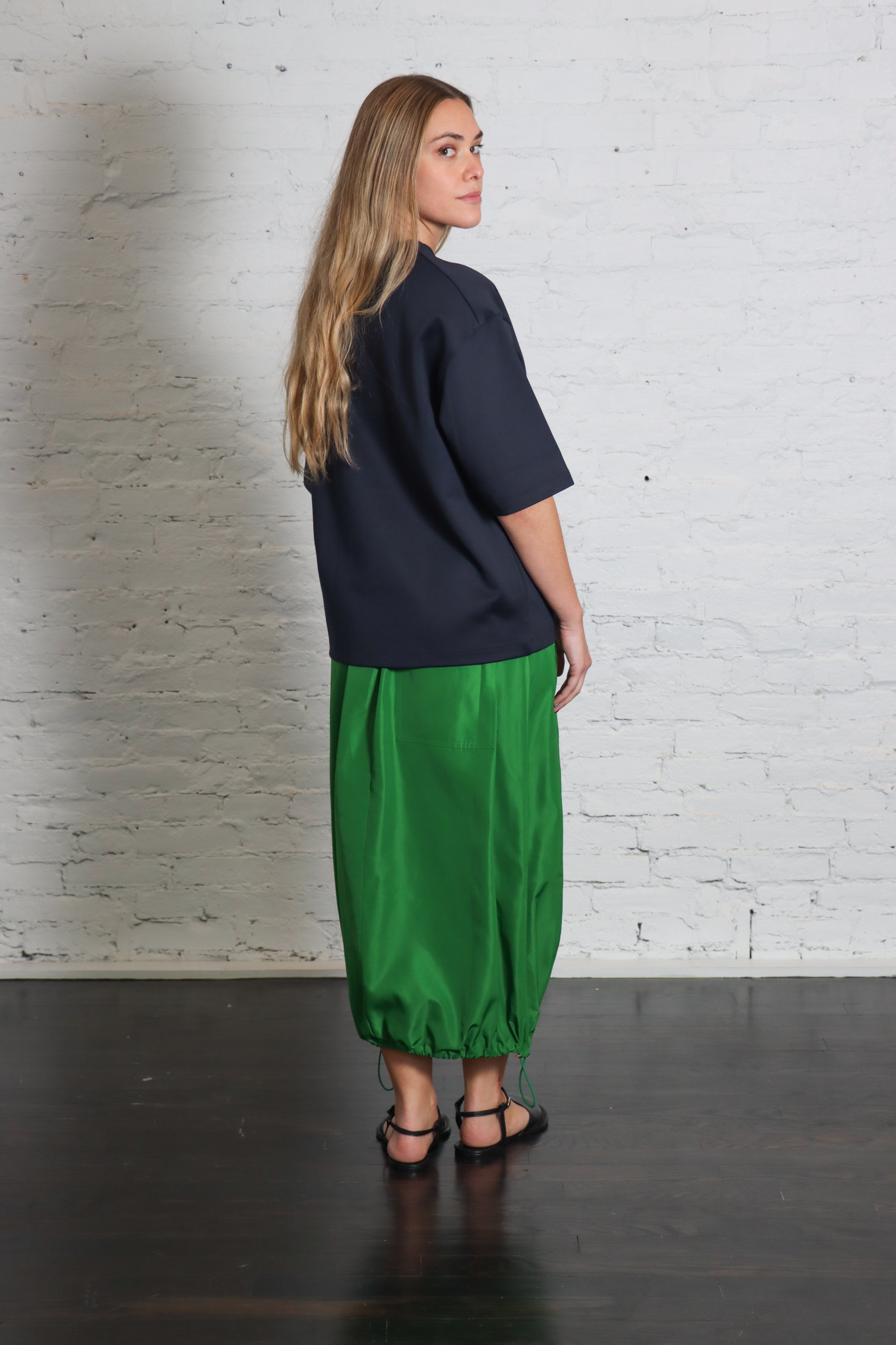 Italian Sporty Nylon Midi Anorak Skirt in Green by Tibi-Tibi-Idlewild-Cincinnati