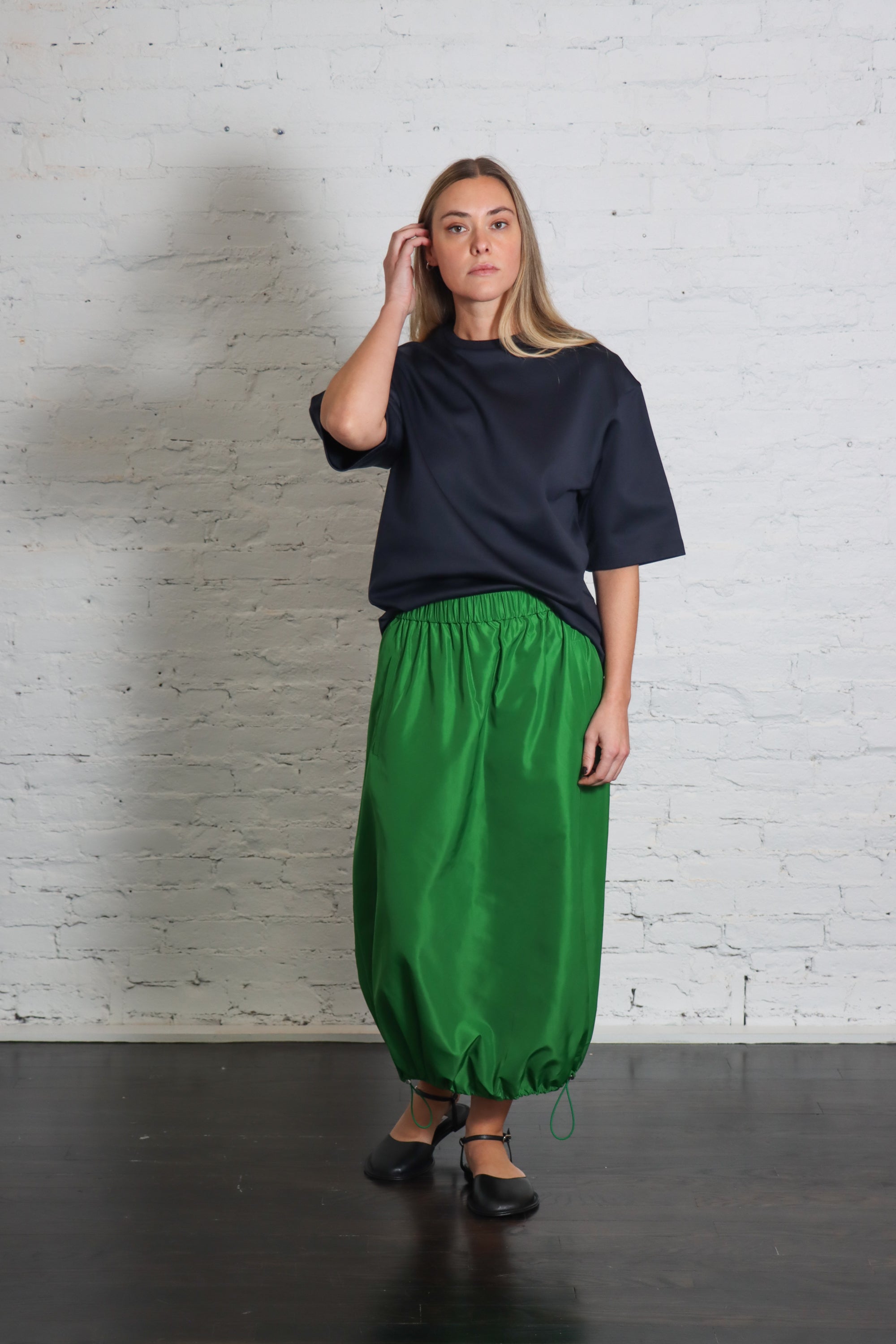 Italian Sporty Nylon Midi Anorak Skirt in Green by Tibi-Tibi-Idlewild-Cincinnati